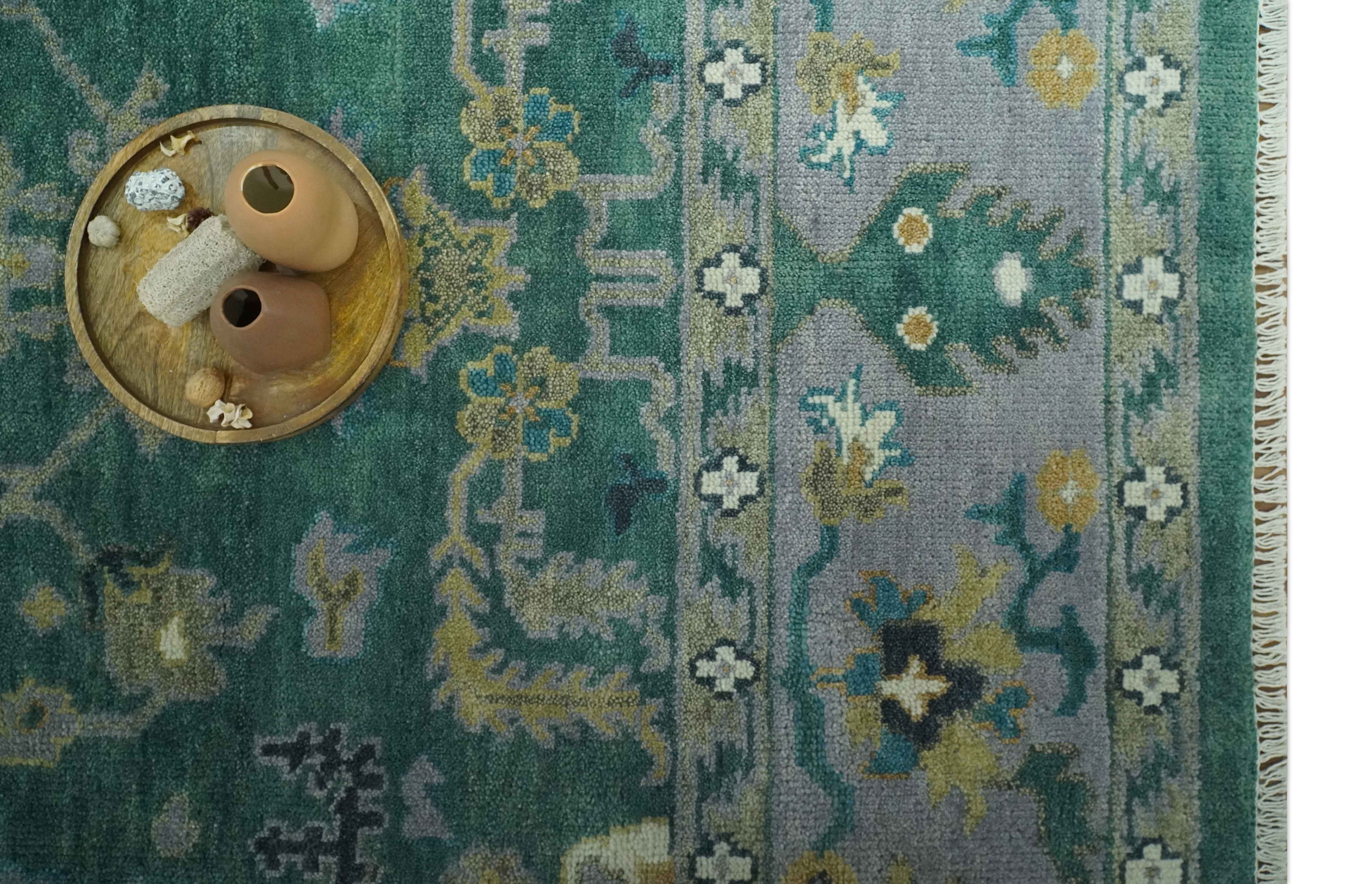 Hand Knotted 8x10 Green and Gray Traditional Turkish Antique Style Wool Area Rug - Image 8