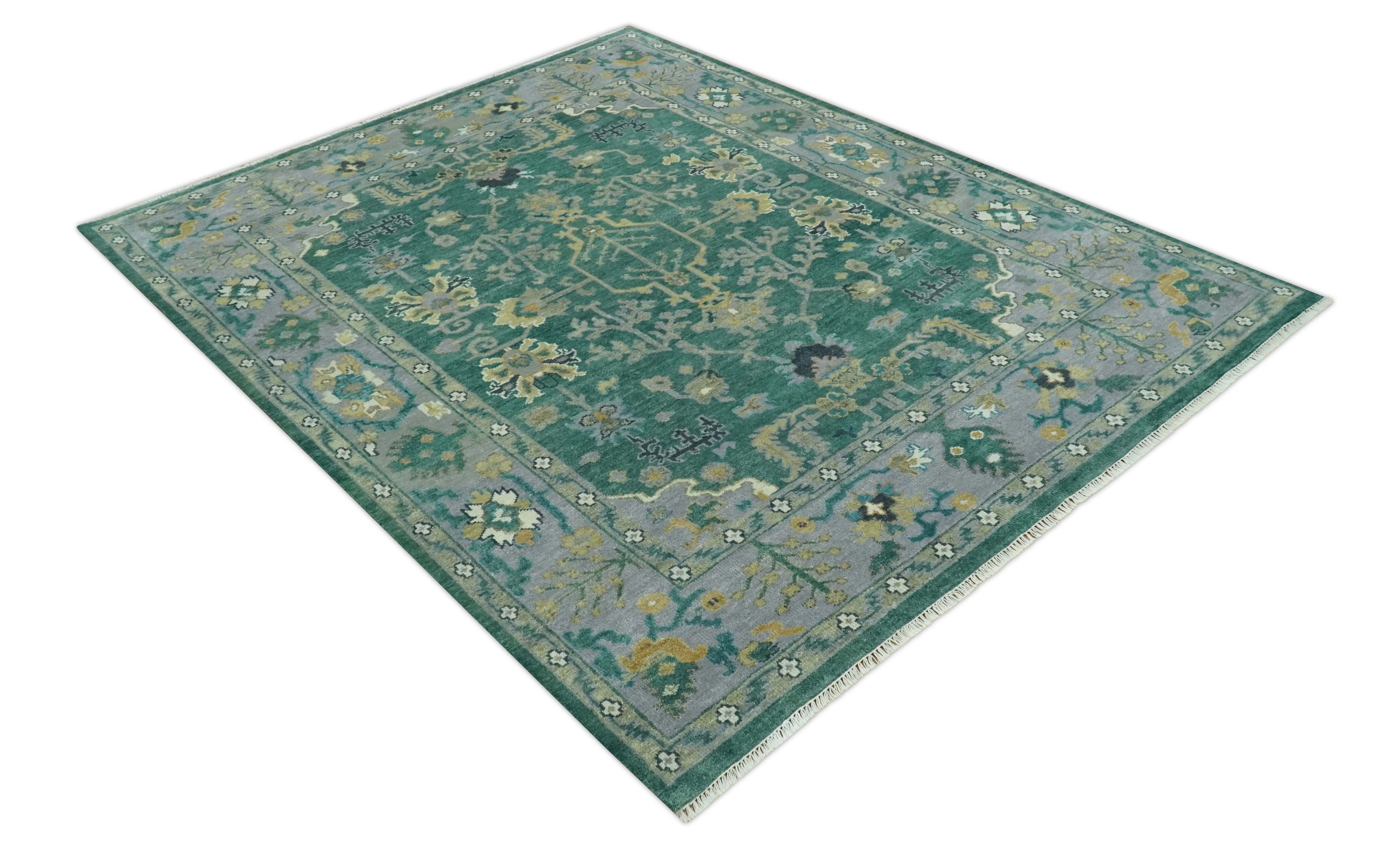 Hand Knotted 8x10 Green and Gray Traditional Turkish Antique Style Wool Area Rug - Image 9