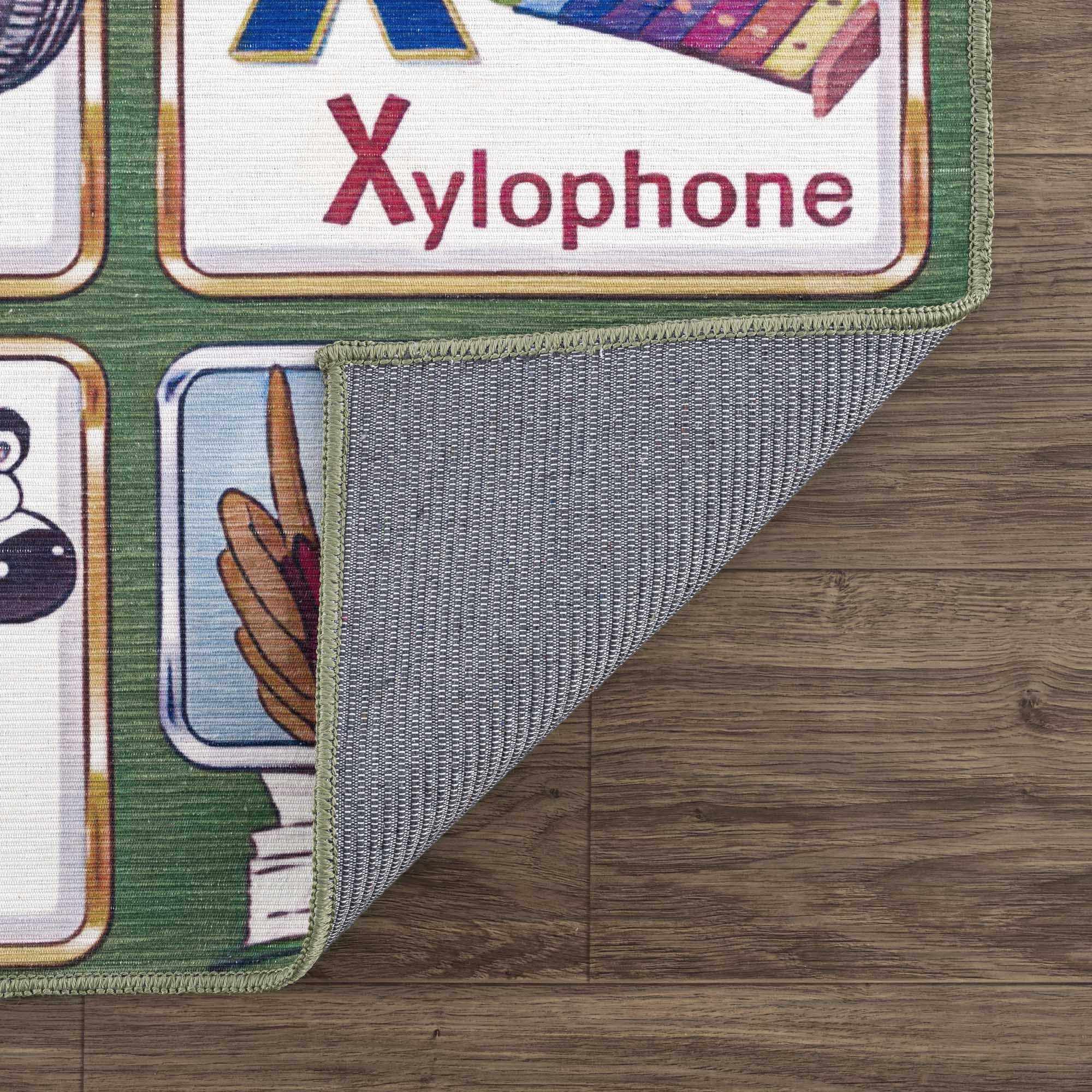 Green and Ivory Colorful Alphabets Washable Kids Rug, Perfect for kids room - Image 3