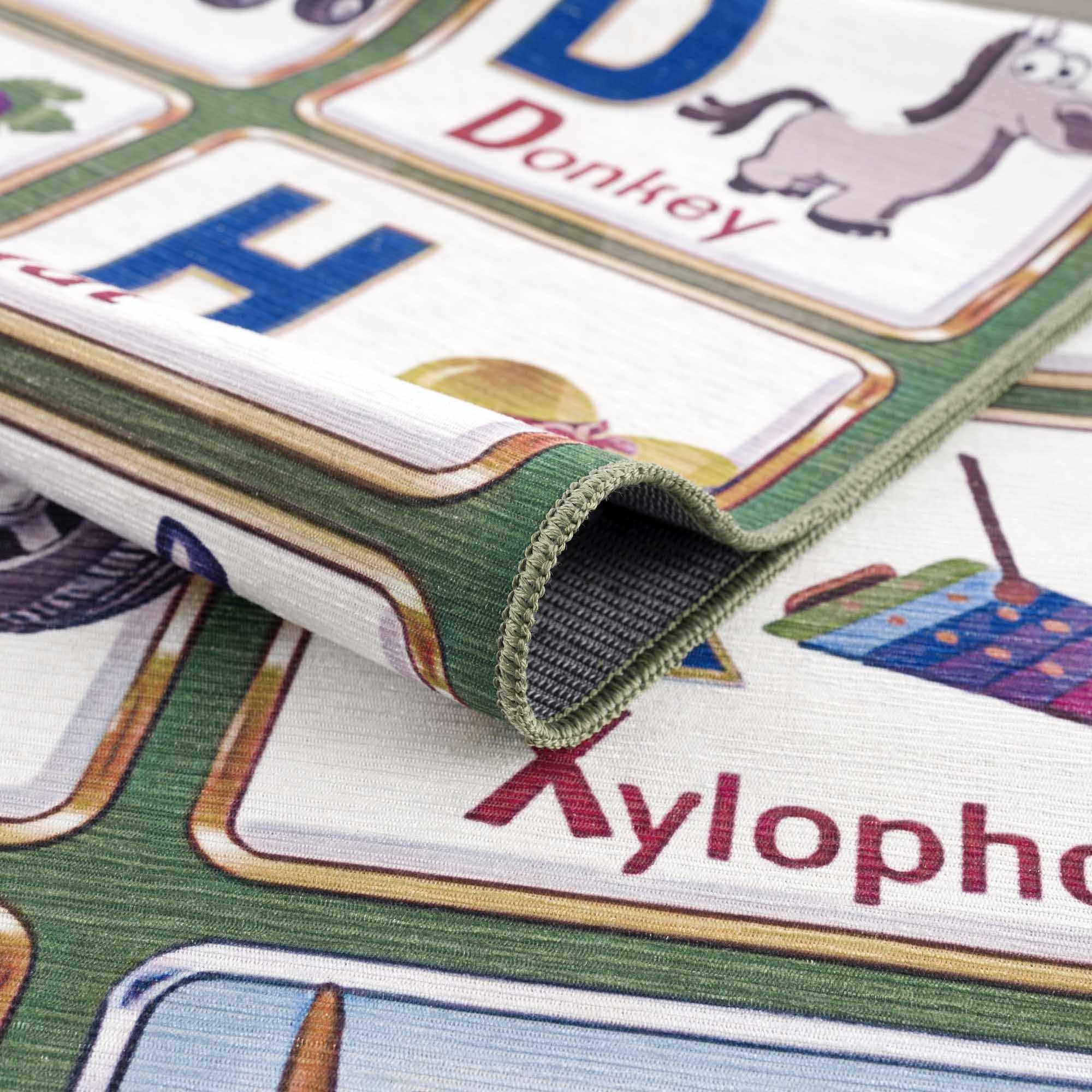 Green and Ivory Colorful Alphabets Washable Kids Rug, Perfect for kids room - Image 4