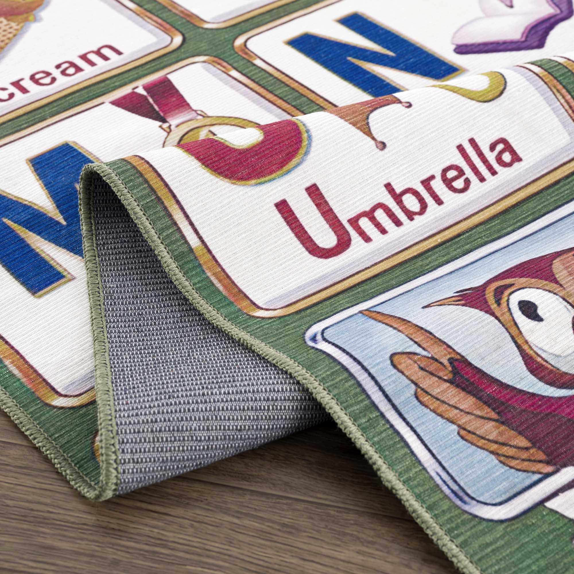 Green and Ivory Colorful Alphabets Washable Kids Rug, Perfect for kids room - Image 5