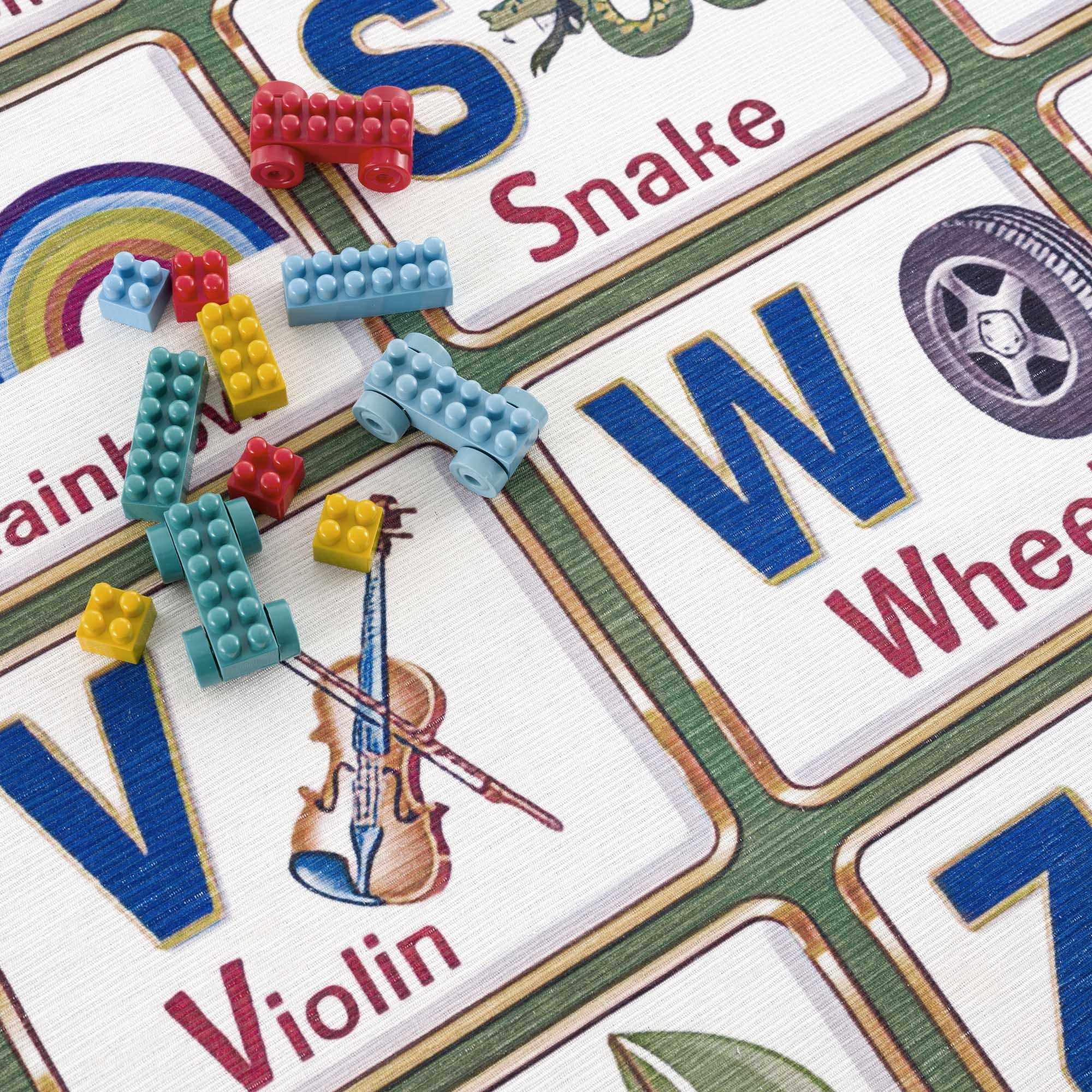 Green and Ivory Colorful Alphabets Washable Kids Rug, Perfect for kids room - Image 9