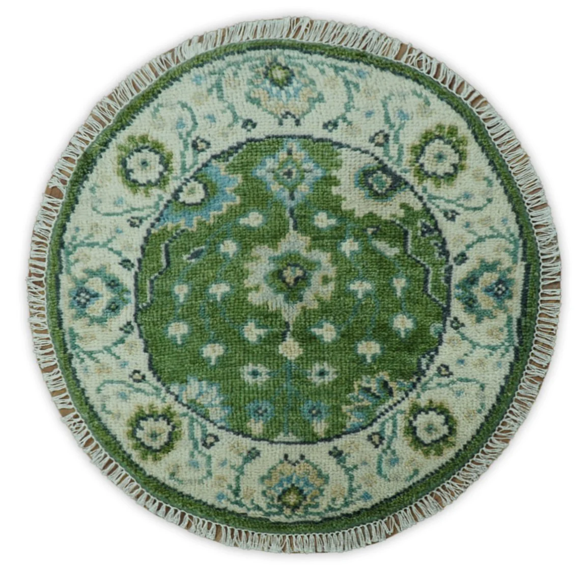 Royal Green and Ivory Custom Made Hand knotted Traditional Oushak wool Area Rug - Image 11