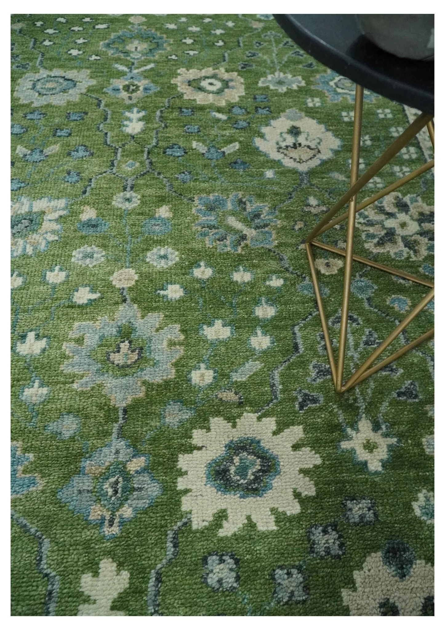 Royal Green and Ivory Custom Made Hand knotted Traditional Oushak wool Area Rug - Image 2