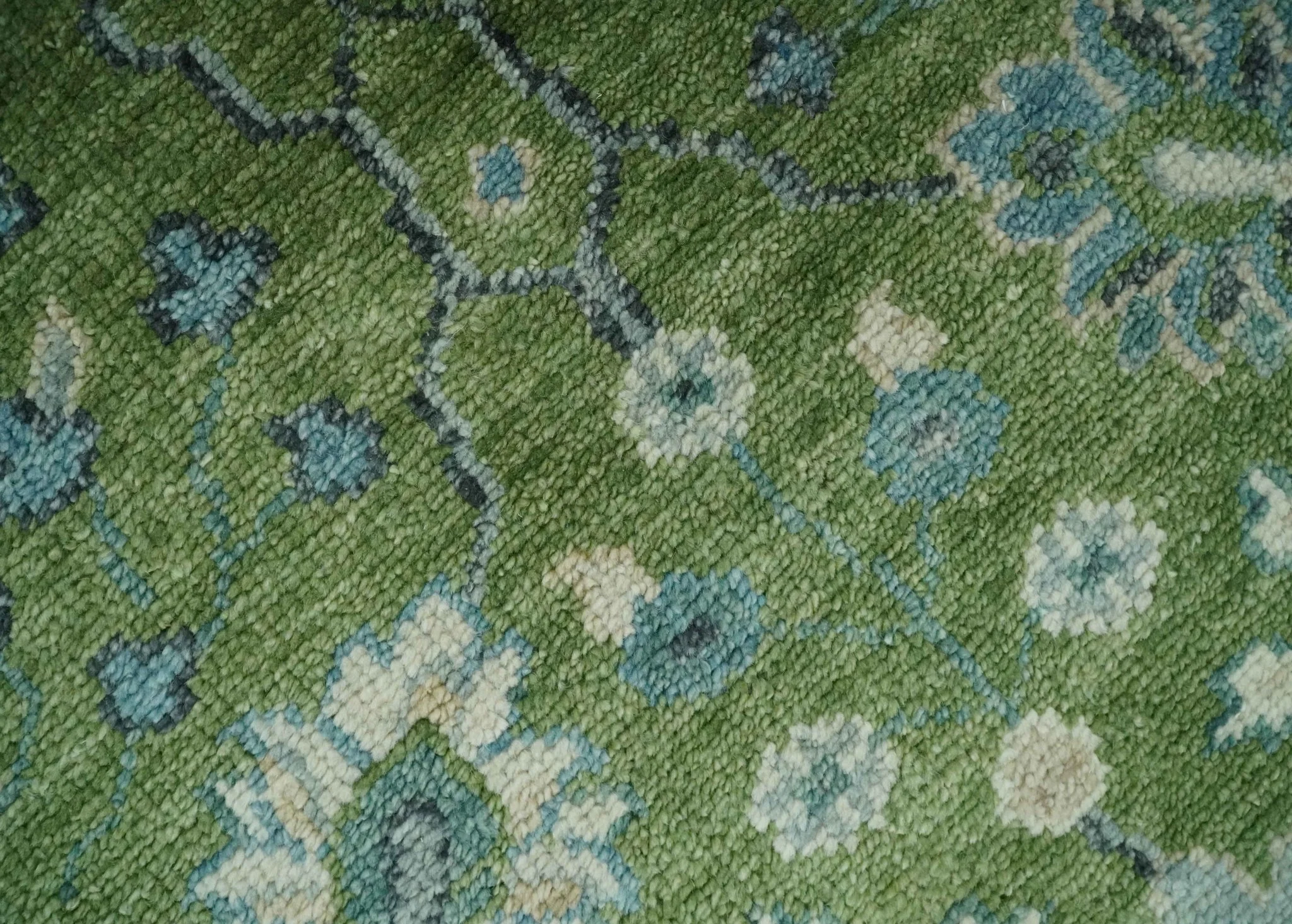 Royal Green and Ivory Custom Made Hand knotted Traditional Oushak wool Area Rug - Image 4