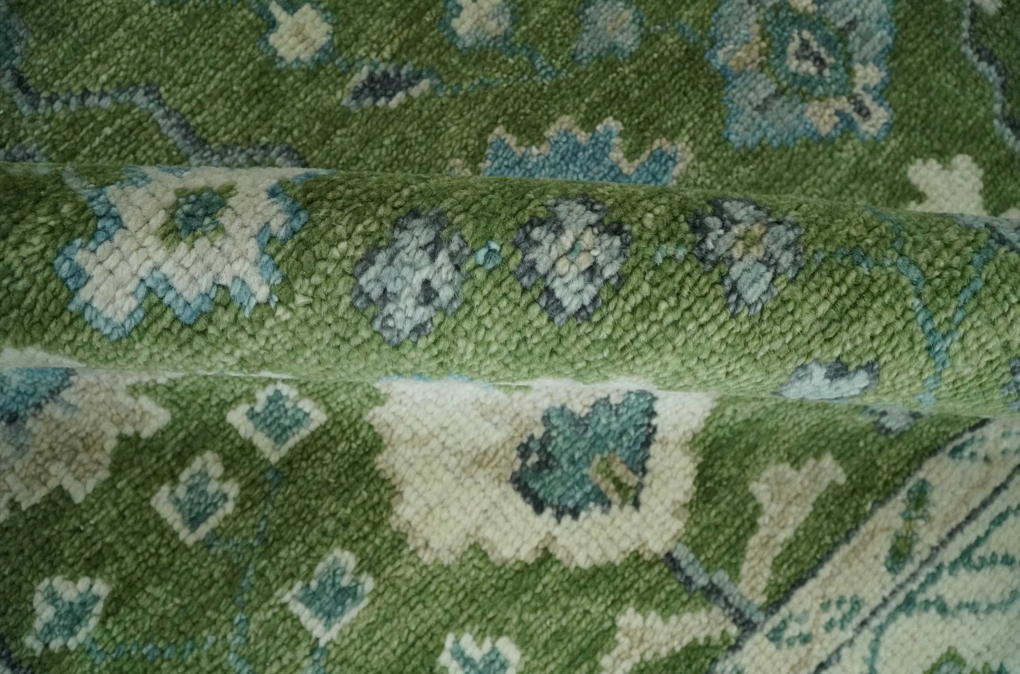 Royal Green and Ivory Custom Made Hand knotted Traditional Oushak wool Area Rug - Image 7