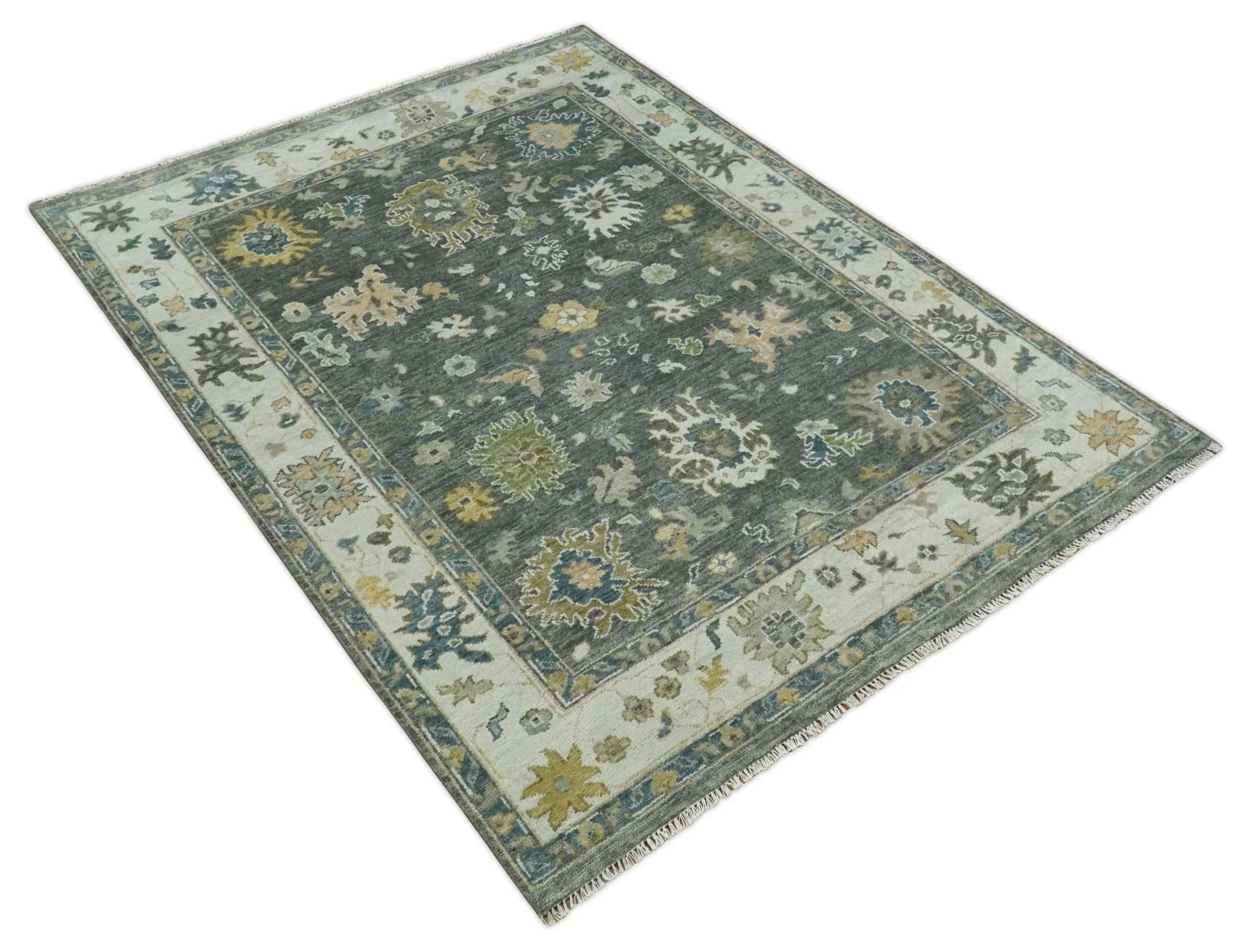 Charcoal and Ivory Hand Knotted Traditional Oushak Custom Made Wool Area Rug - Image 10