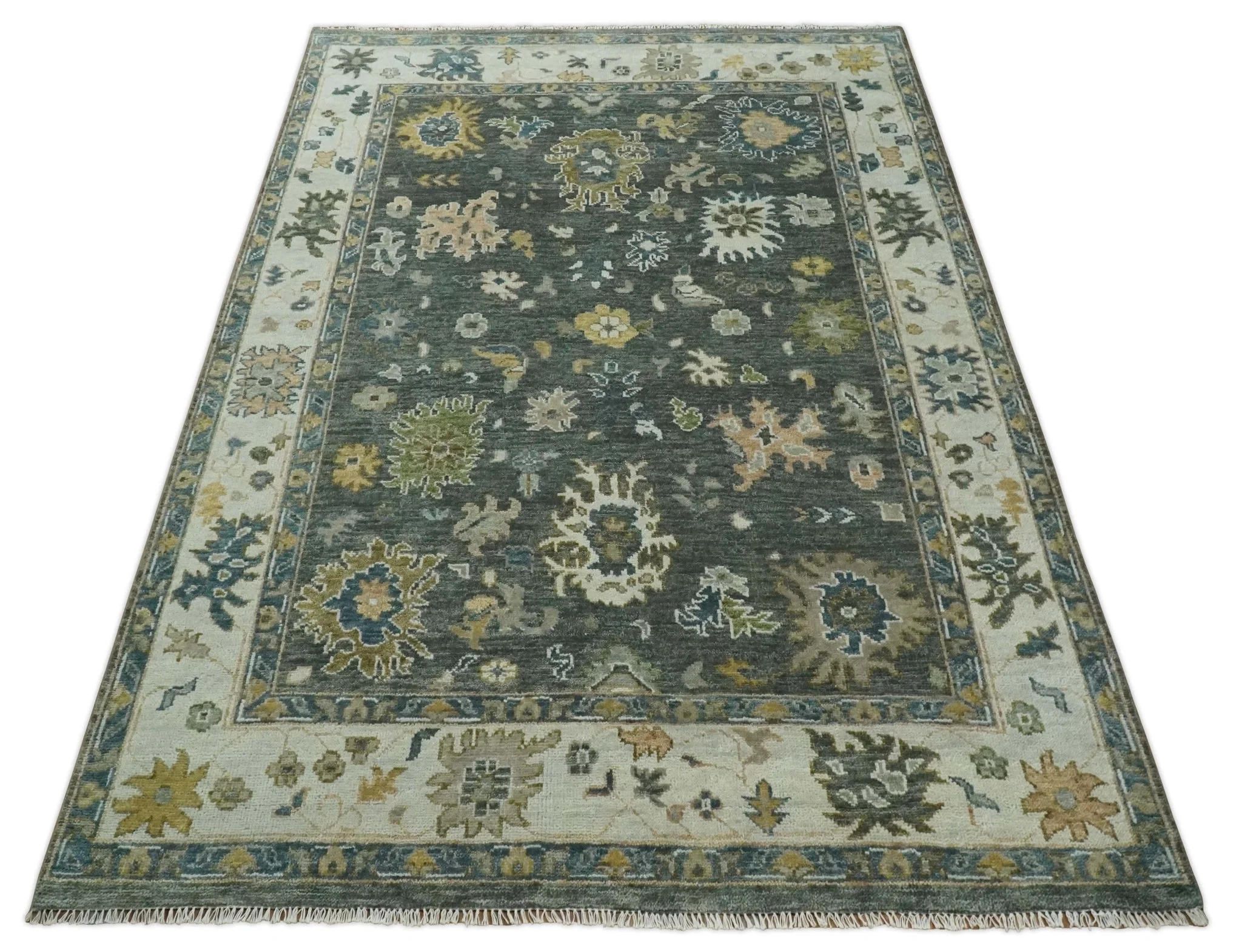 Charcoal and Ivory Hand Knotted Traditional Oushak Custom Made Wool Area Rug - Image 11