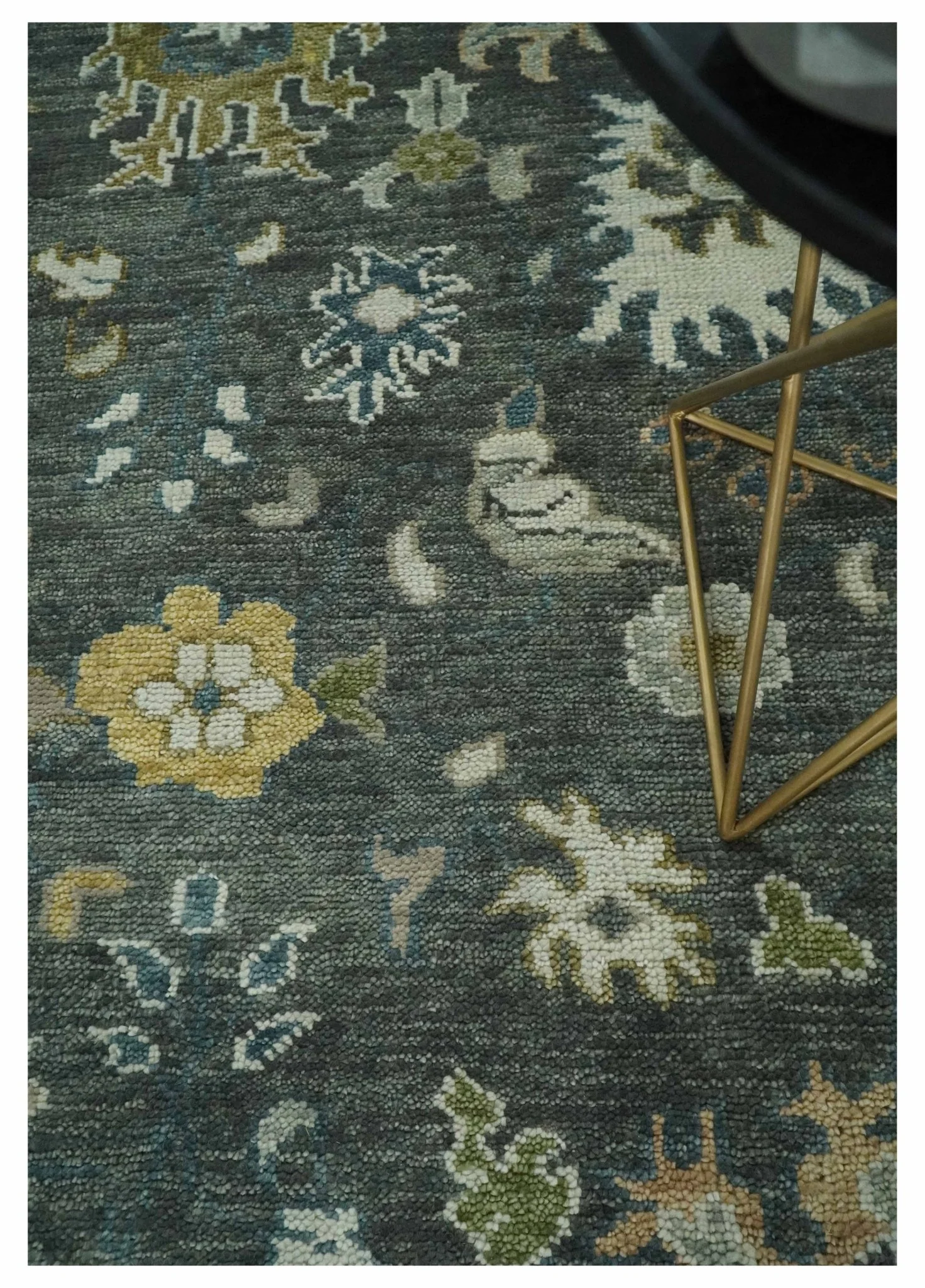 Charcoal and Ivory Hand Knotted Traditional Oushak Custom Made Wool Area Rug - Image 2