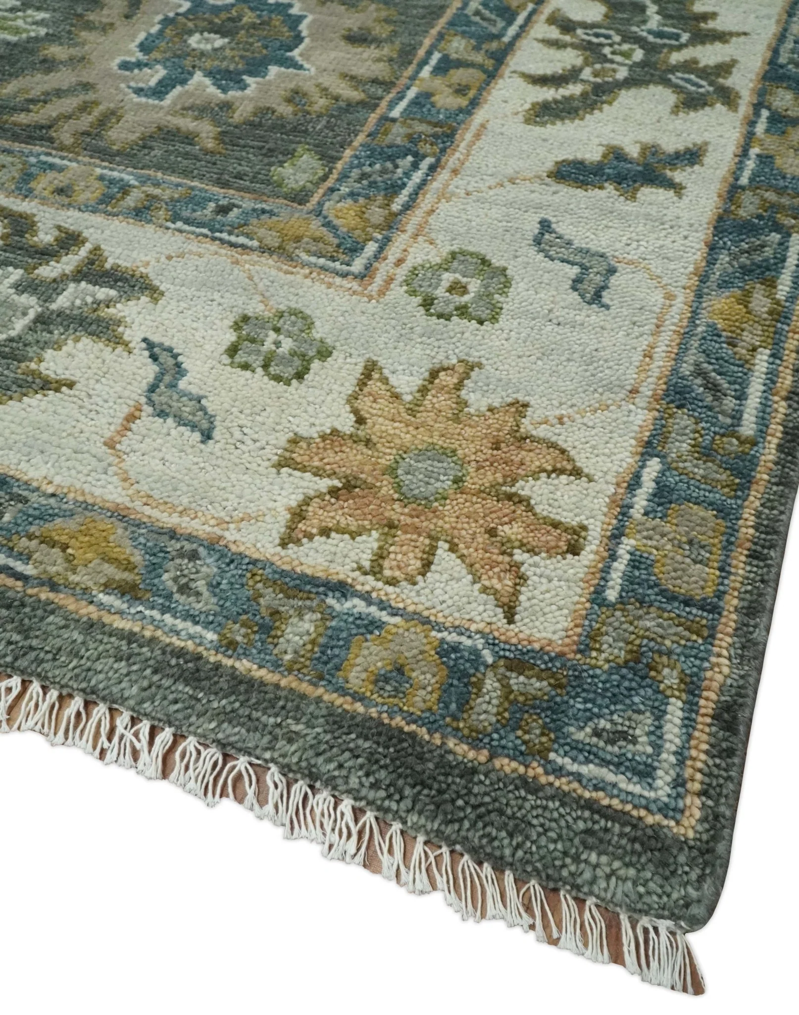 Charcoal and Ivory Hand Knotted Traditional Oushak Custom Made Wool Area Rug - Image 5