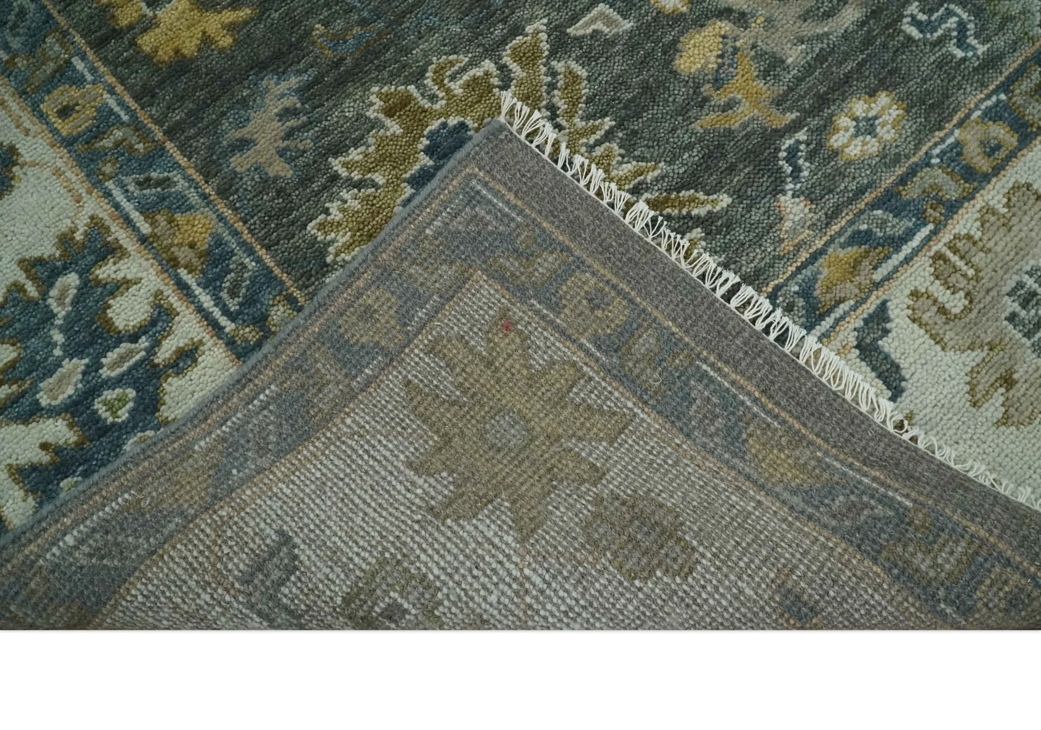 Charcoal and Ivory Hand Knotted Traditional Oushak Custom Made Wool Area Rug - Image 7