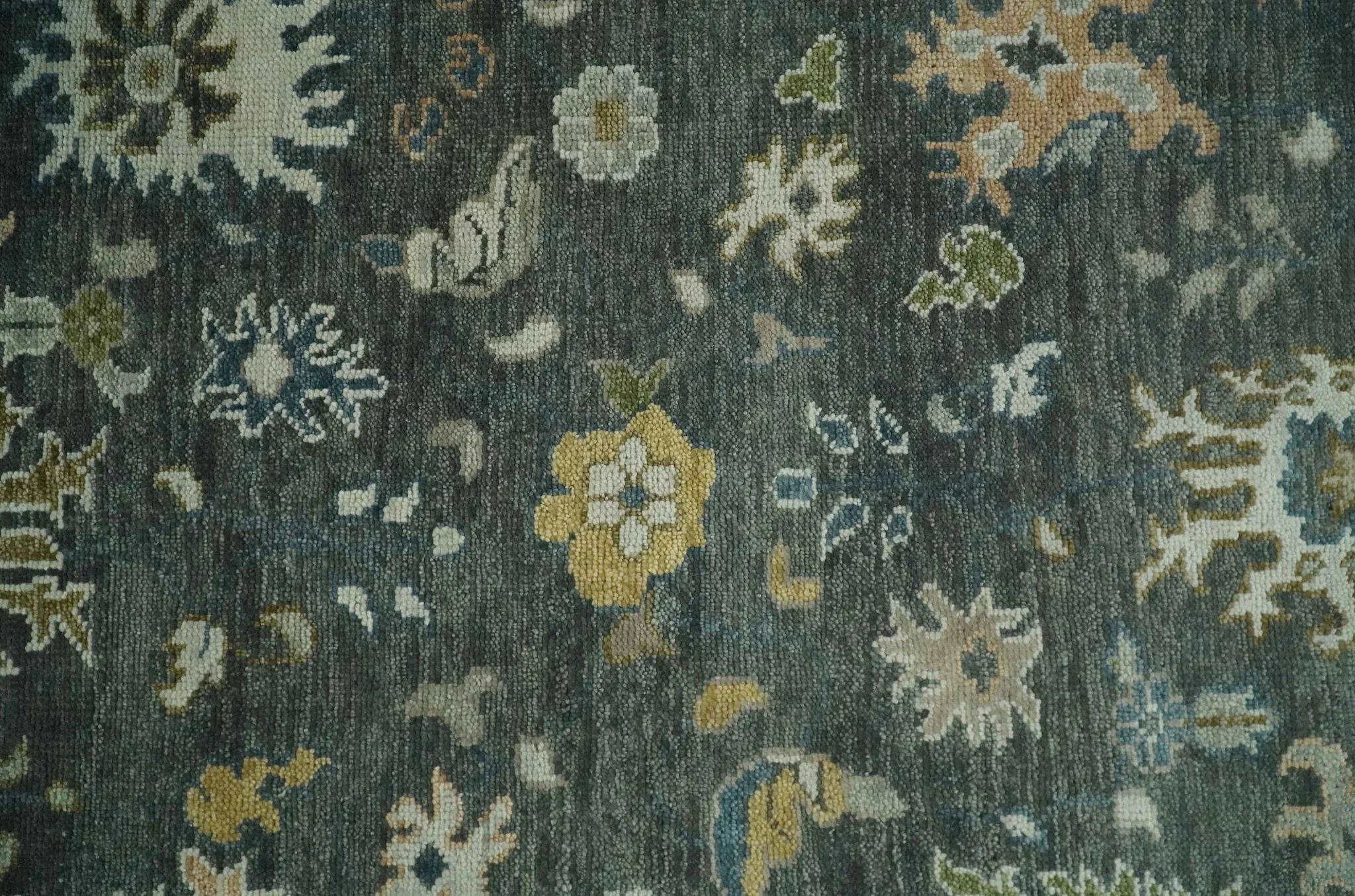 Charcoal and Ivory Hand Knotted Traditional Oushak Custom Made Wool Area Rug - Image 9