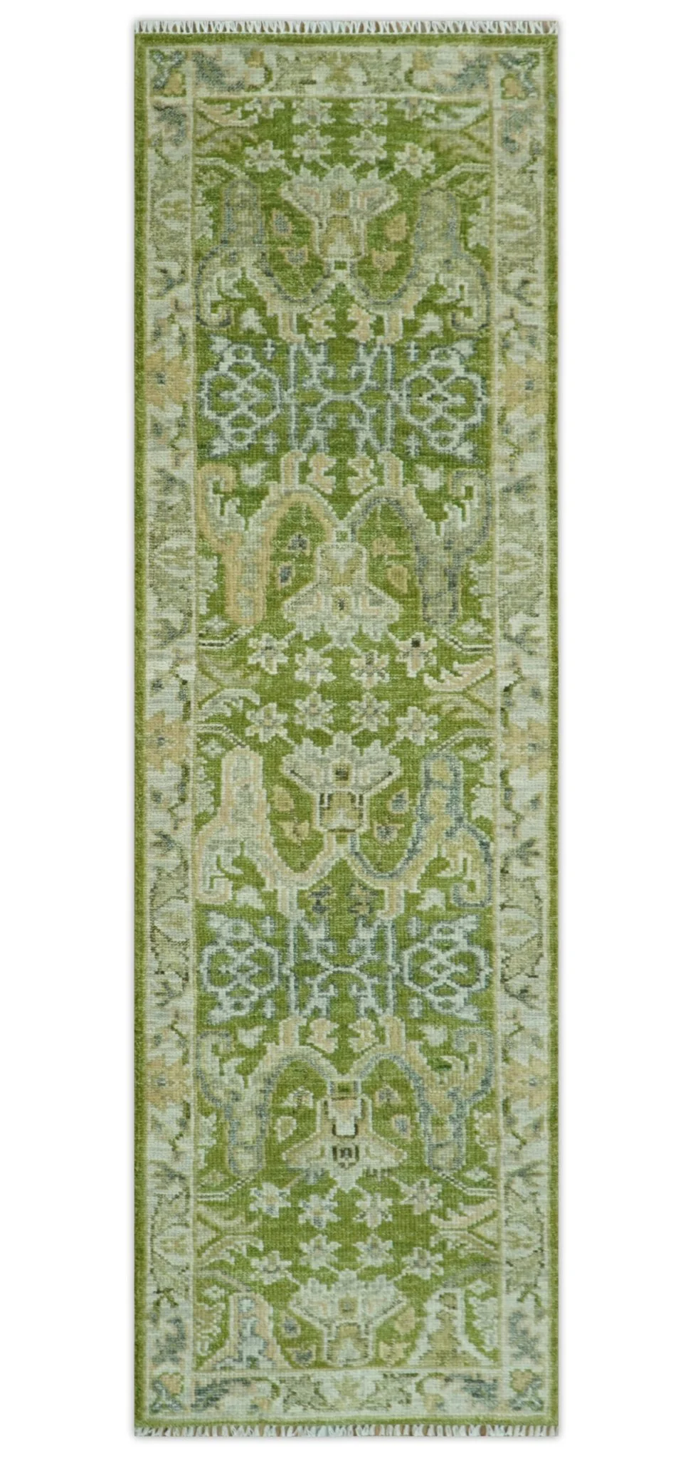 Custom Made Green and Ivory Traditional Dragon Oushak Design Hand knotted wool rug - Image 11