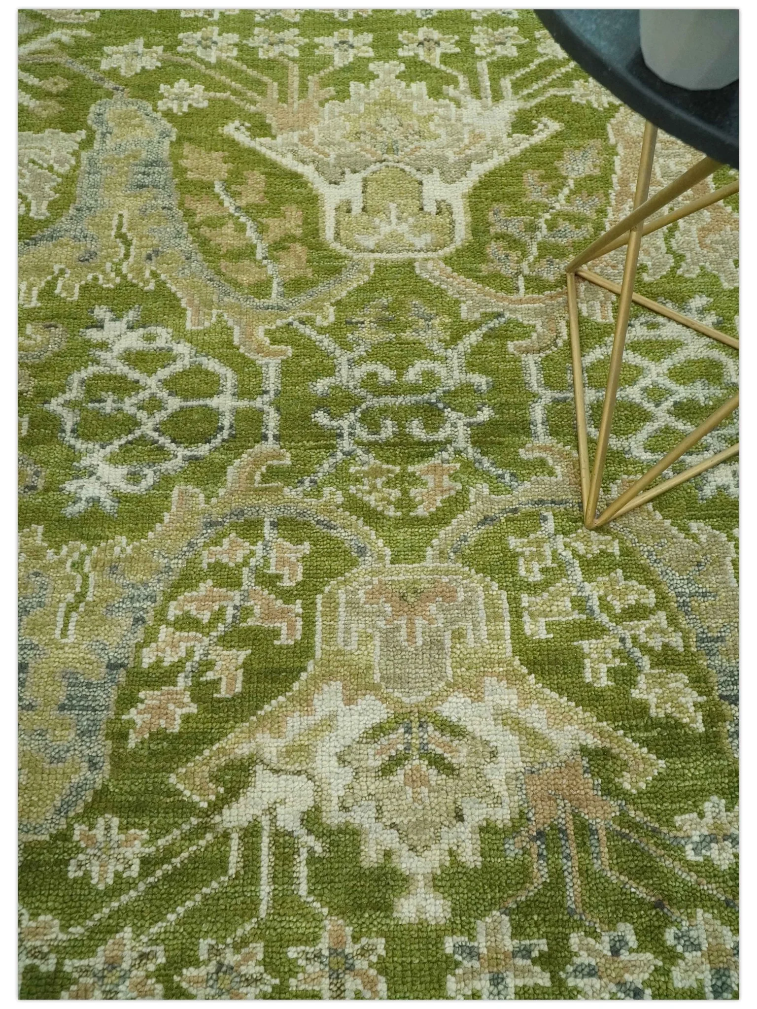 Custom Made Green and Ivory Traditional Dragon Oushak Design Hand knotted wool rug - Image 2