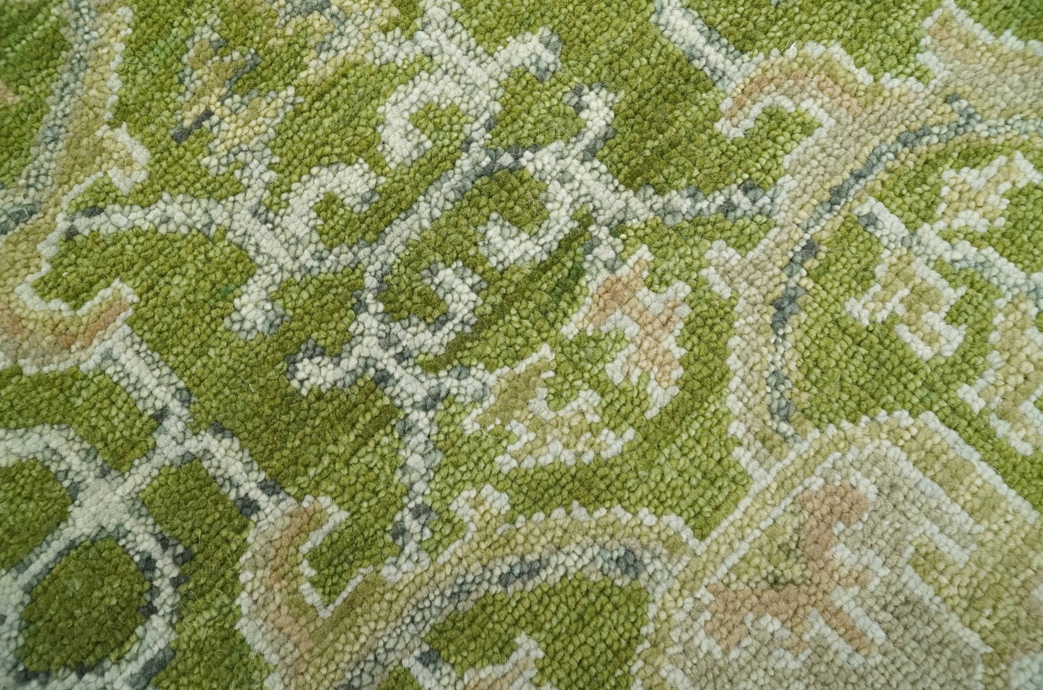 Custom Made Green and Ivory Traditional Dragon Oushak Design Hand knotted wool rug - Image 4
