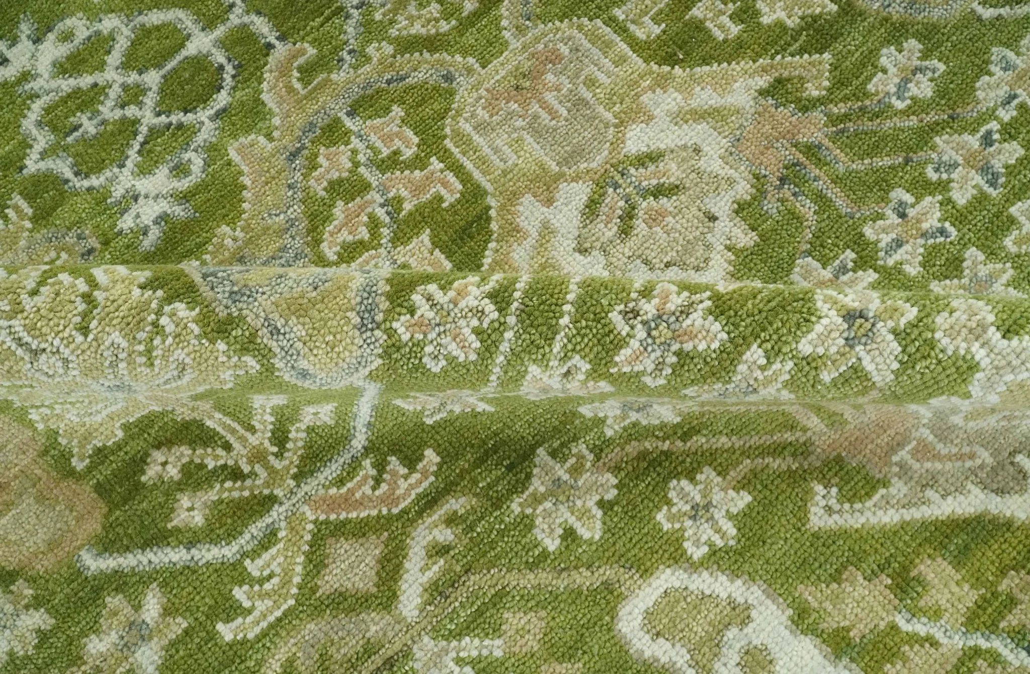 Custom Made Green and Ivory Traditional Dragon Oushak Design Hand knotted wool rug - Image 6