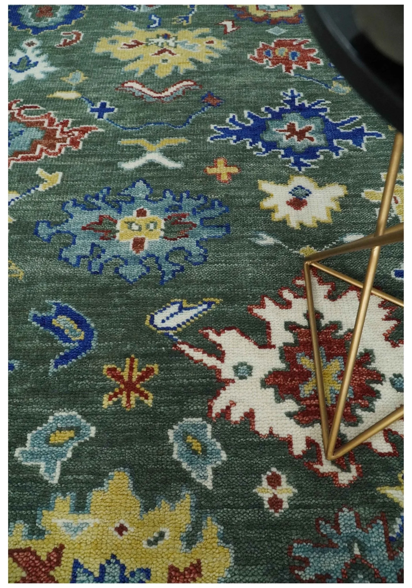 Custom Made Green and Ivory Colorful Hand knotted Traditional Oushak wool Area Rug - Image 2