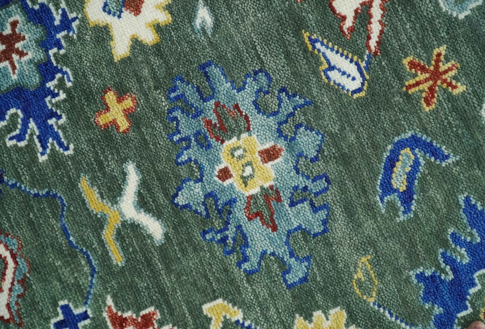 Custom Made Green and Ivory Colorful Hand knotted Traditional Oushak wool Area Rug - Image 4