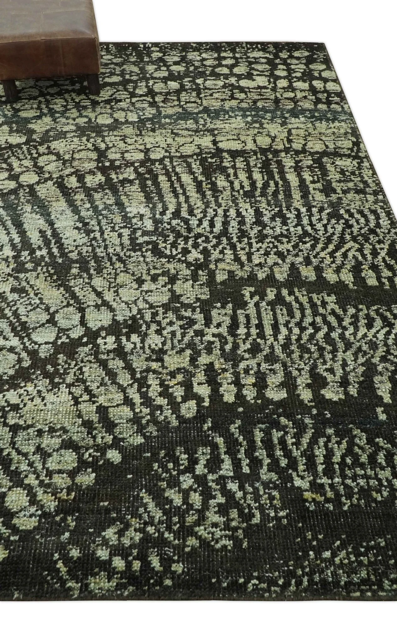 Green and Olive Modern Abstract 5x8 Hand knotted wool area Rug - Image 3