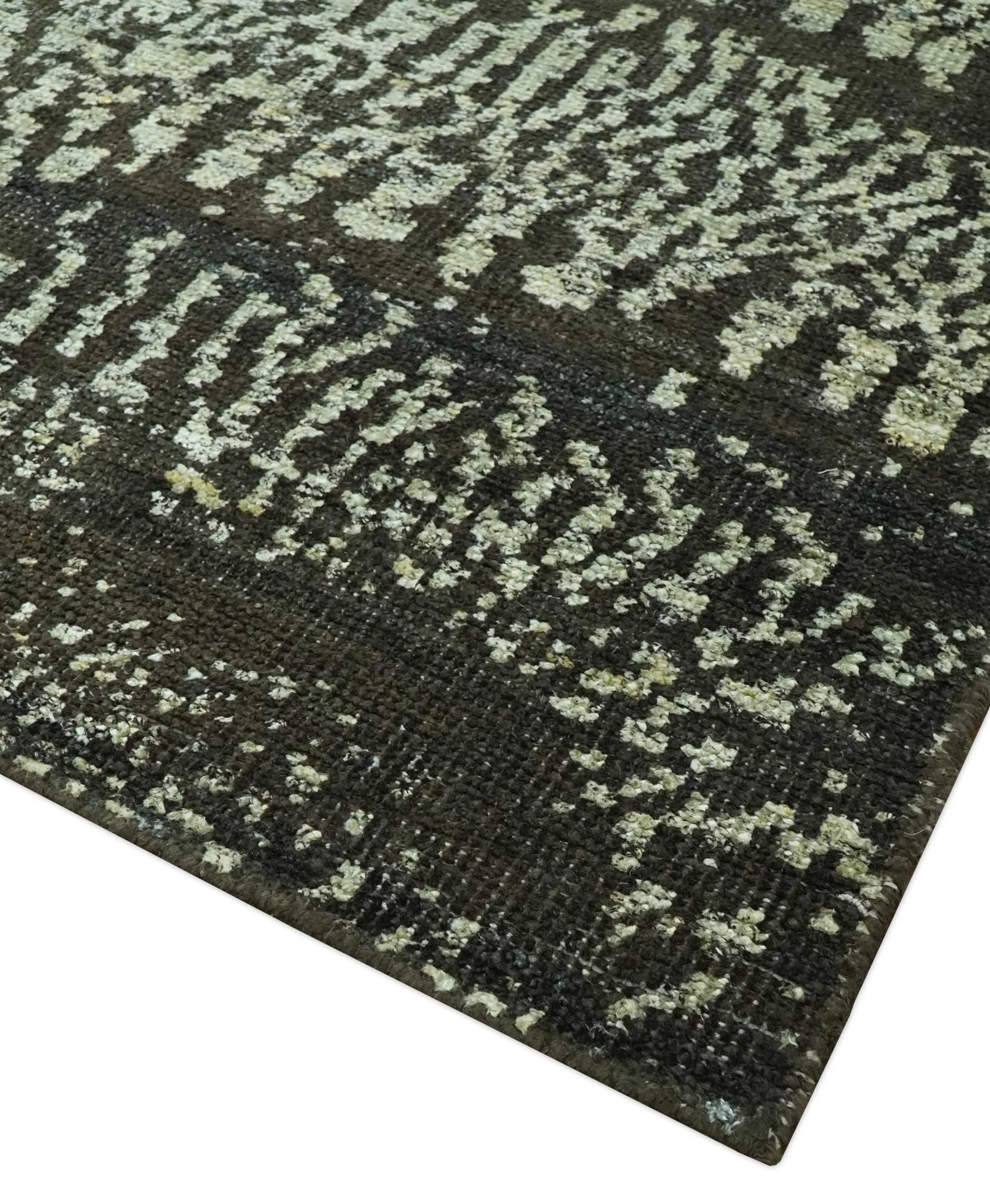 Green and Olive Modern Abstract 5x8 Hand knotted wool area Rug - Image 5