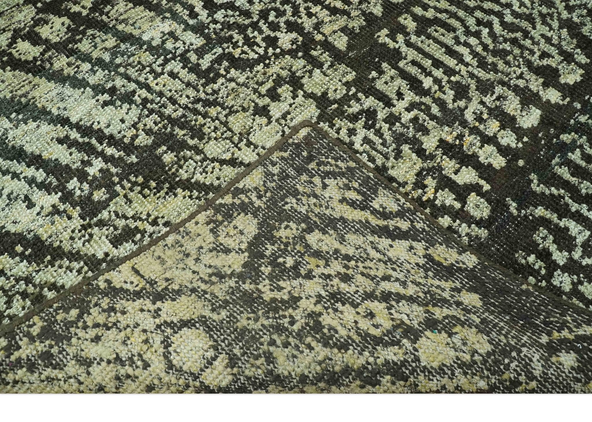 Green and Olive Modern Abstract 5x8 Hand knotted wool area Rug - Image 7