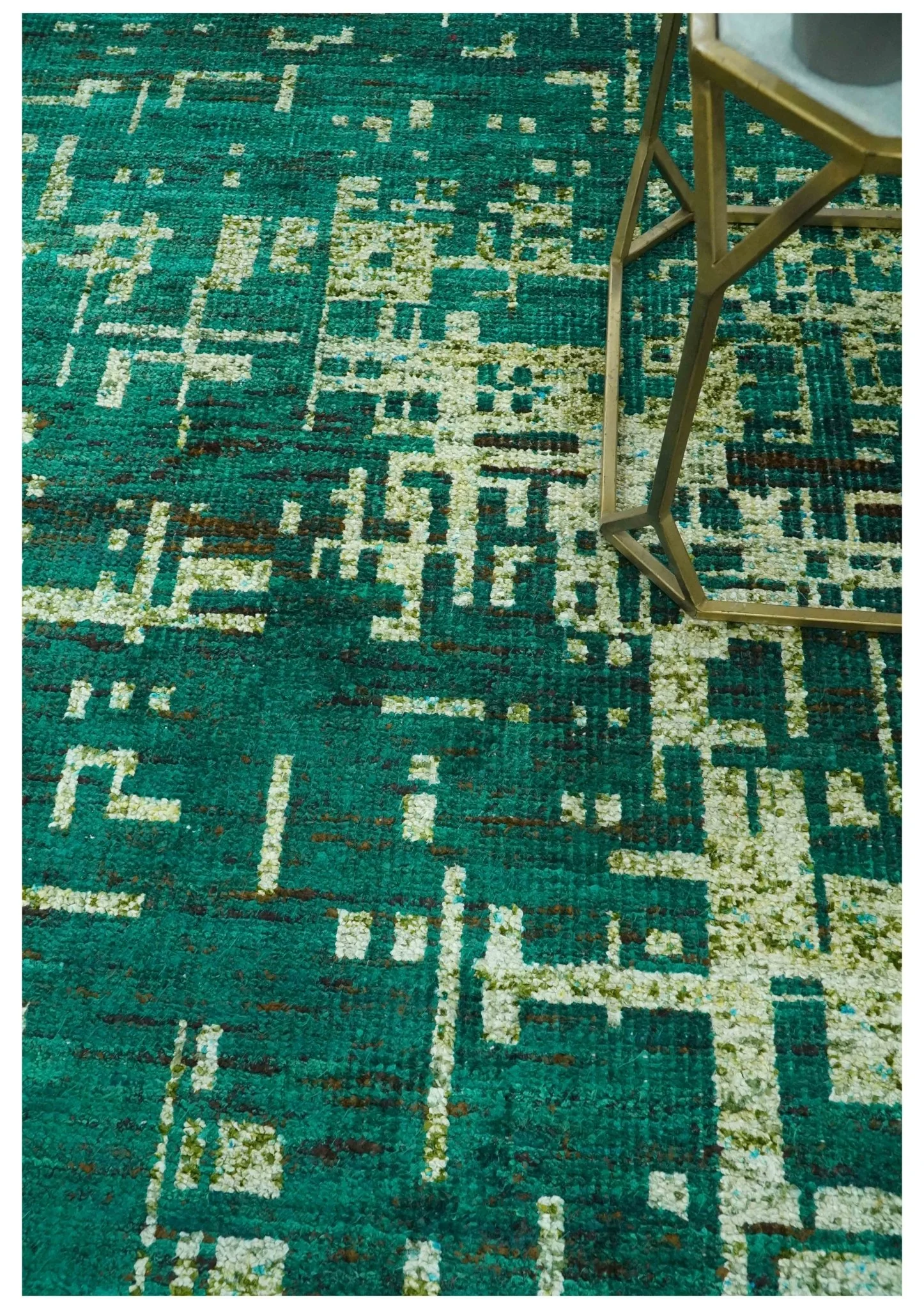 5x8 Green and Olive Hand Knotted Modern Abstract Contemporary Recycled Silk Rug - Image 2