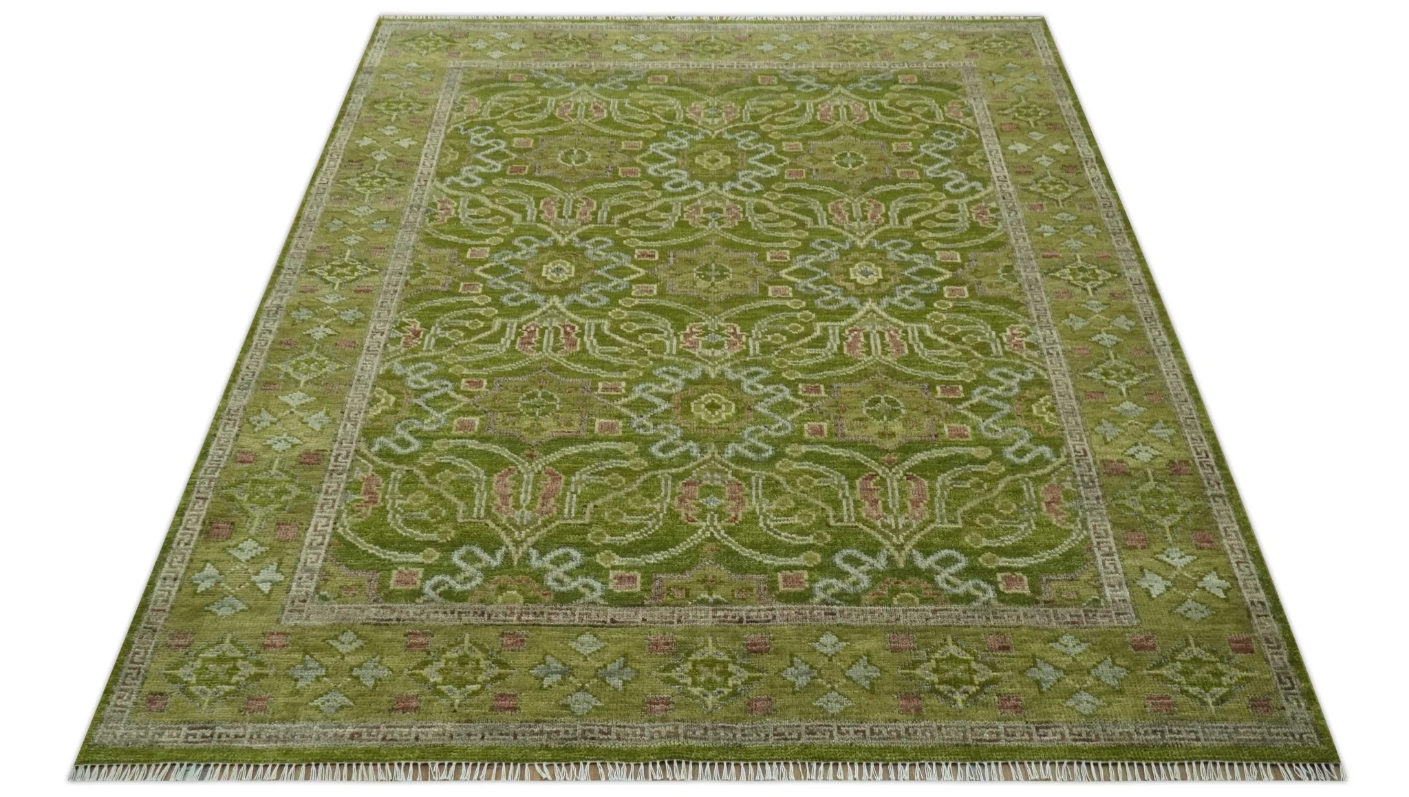 Green and Purple Traditional Floral Design 8x10 wool area rug - Image 10
