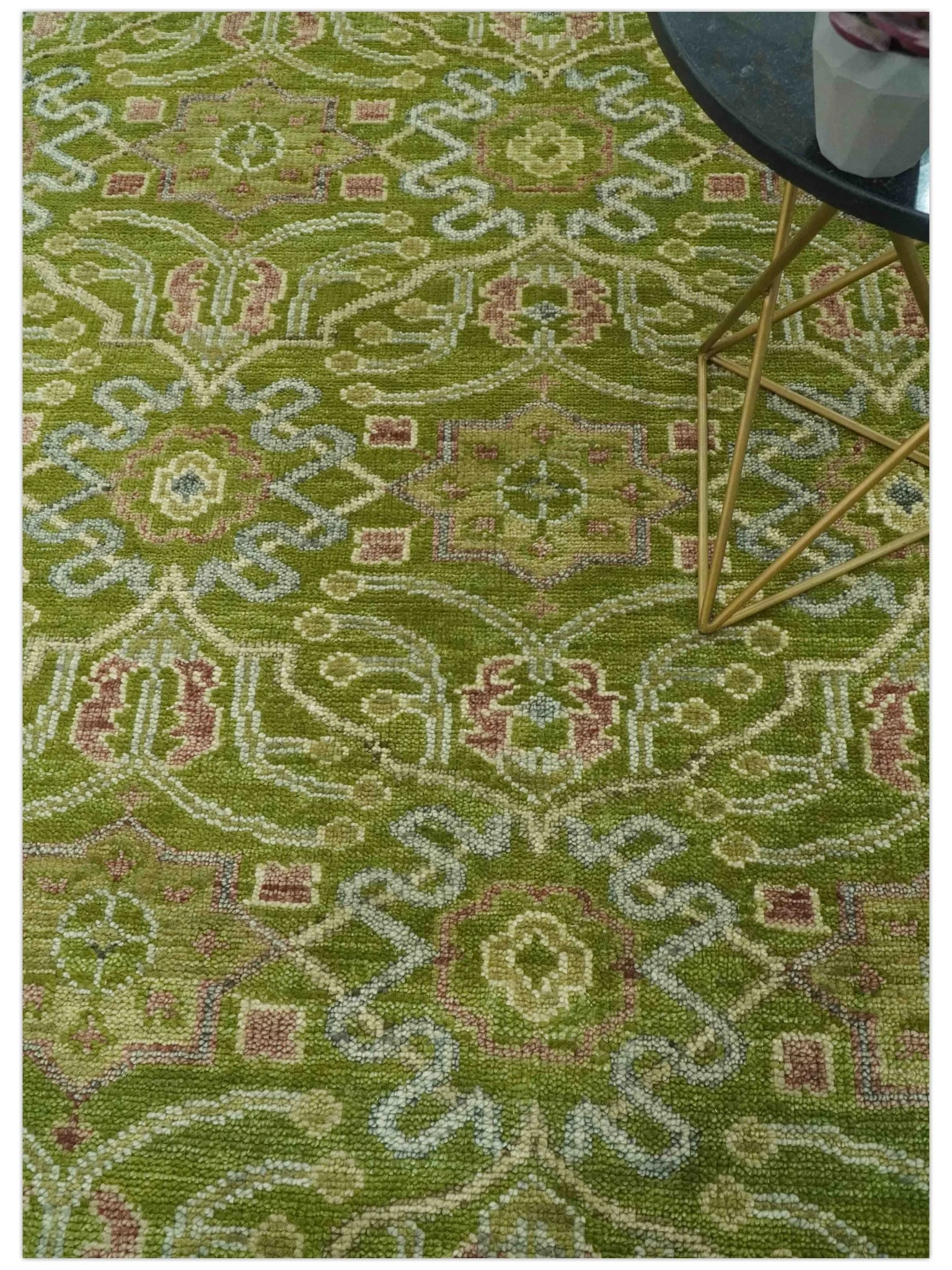Green and Purple Traditional Floral Design 8x10 wool area rug - Image 2
