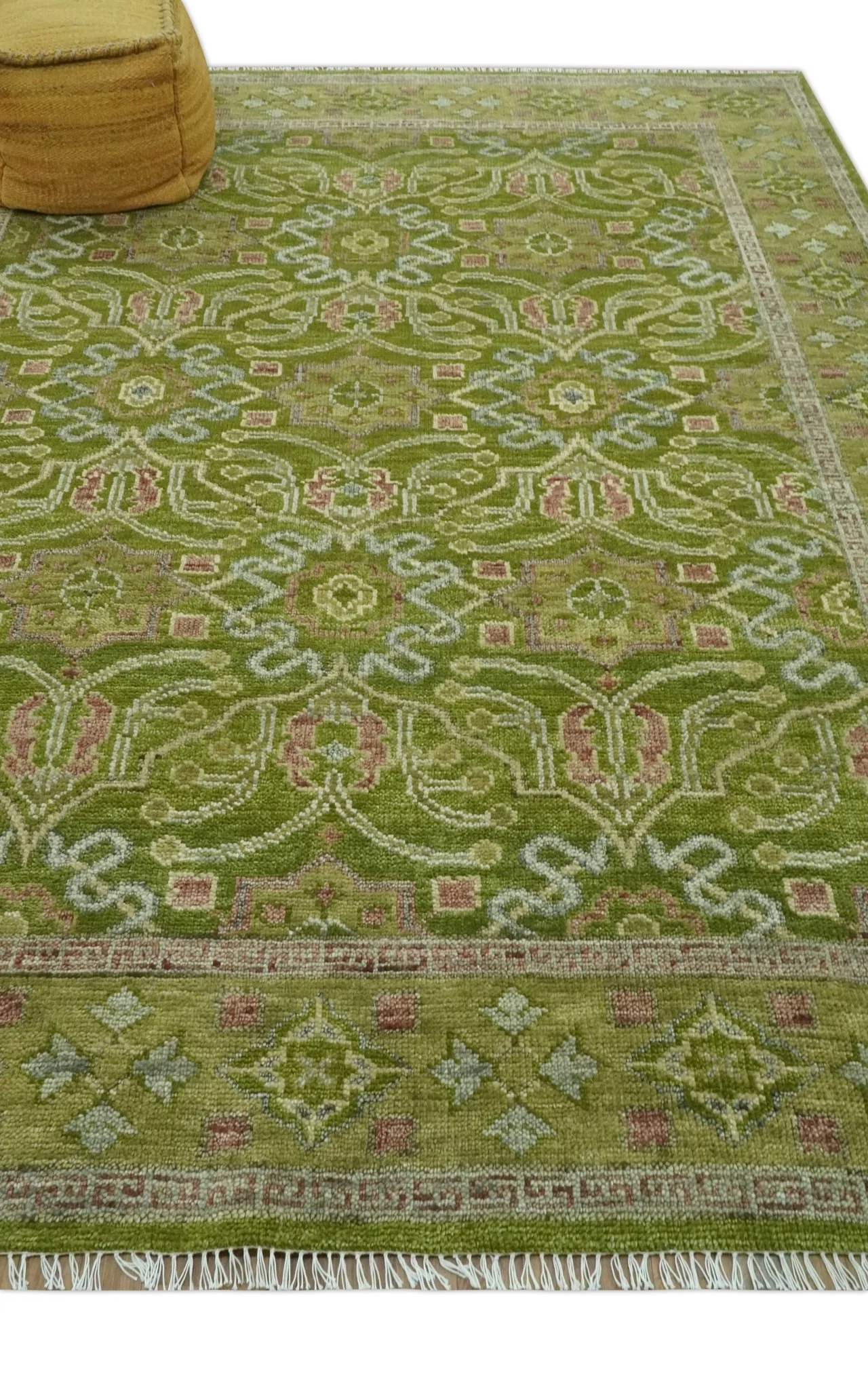 Green and Purple Traditional Floral Design 8x10 wool area rug - Image 3