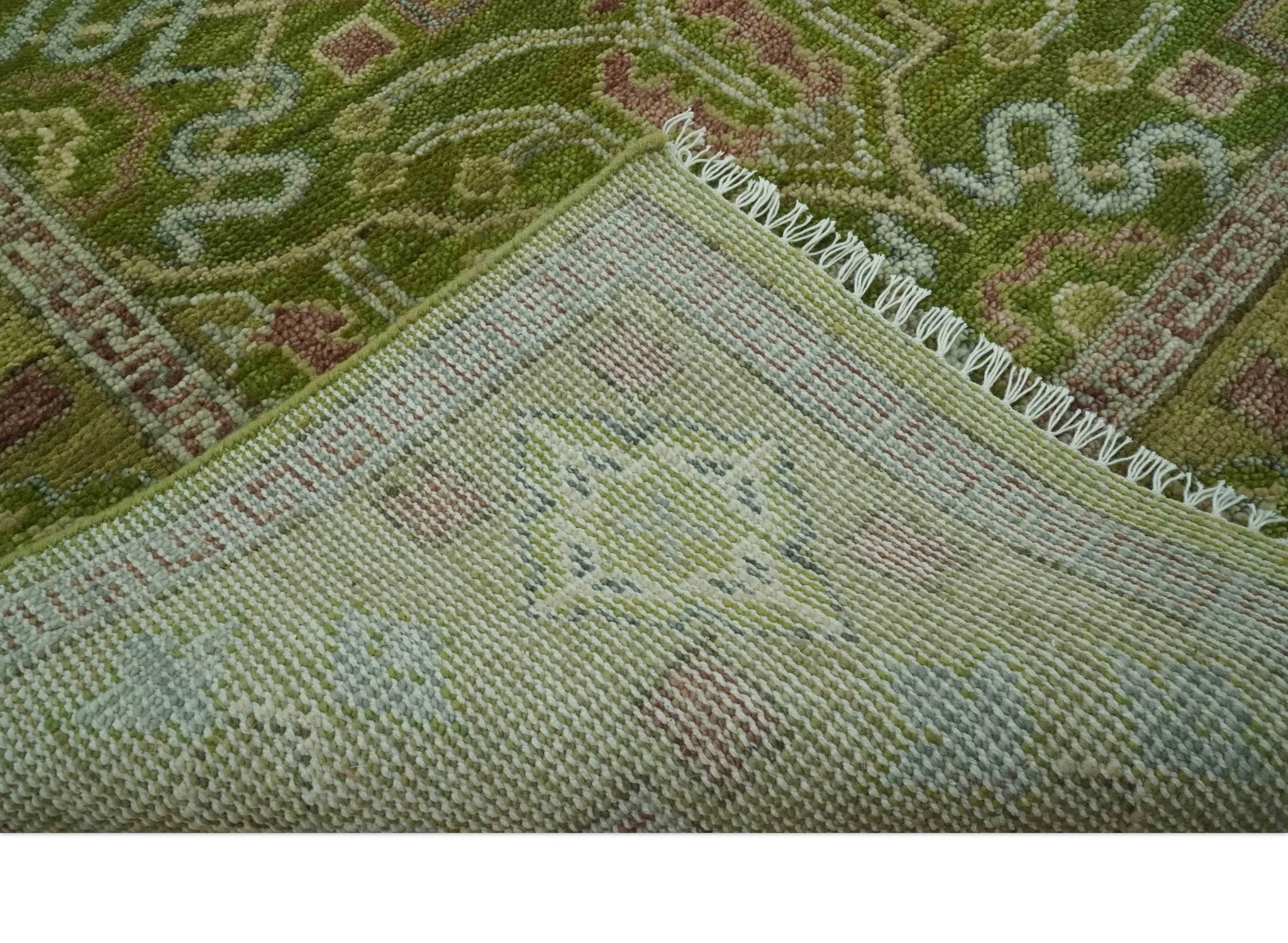 Green and Purple Traditional Floral Design 8x10 wool area rug - Image 7