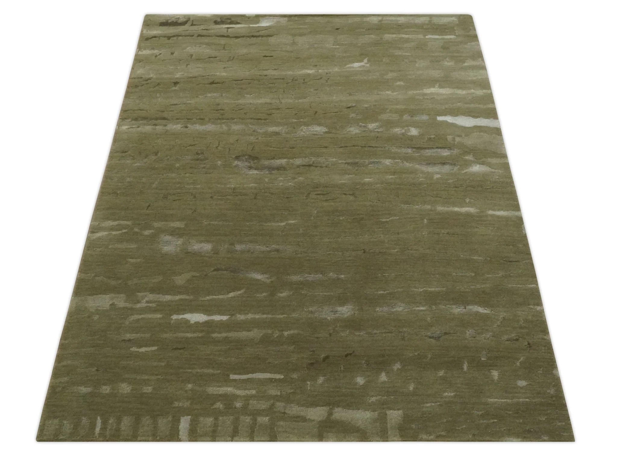 Green and Silver Modern Abstract Hand loom 5x7 wool and Art Silk Area Rug - Image 10