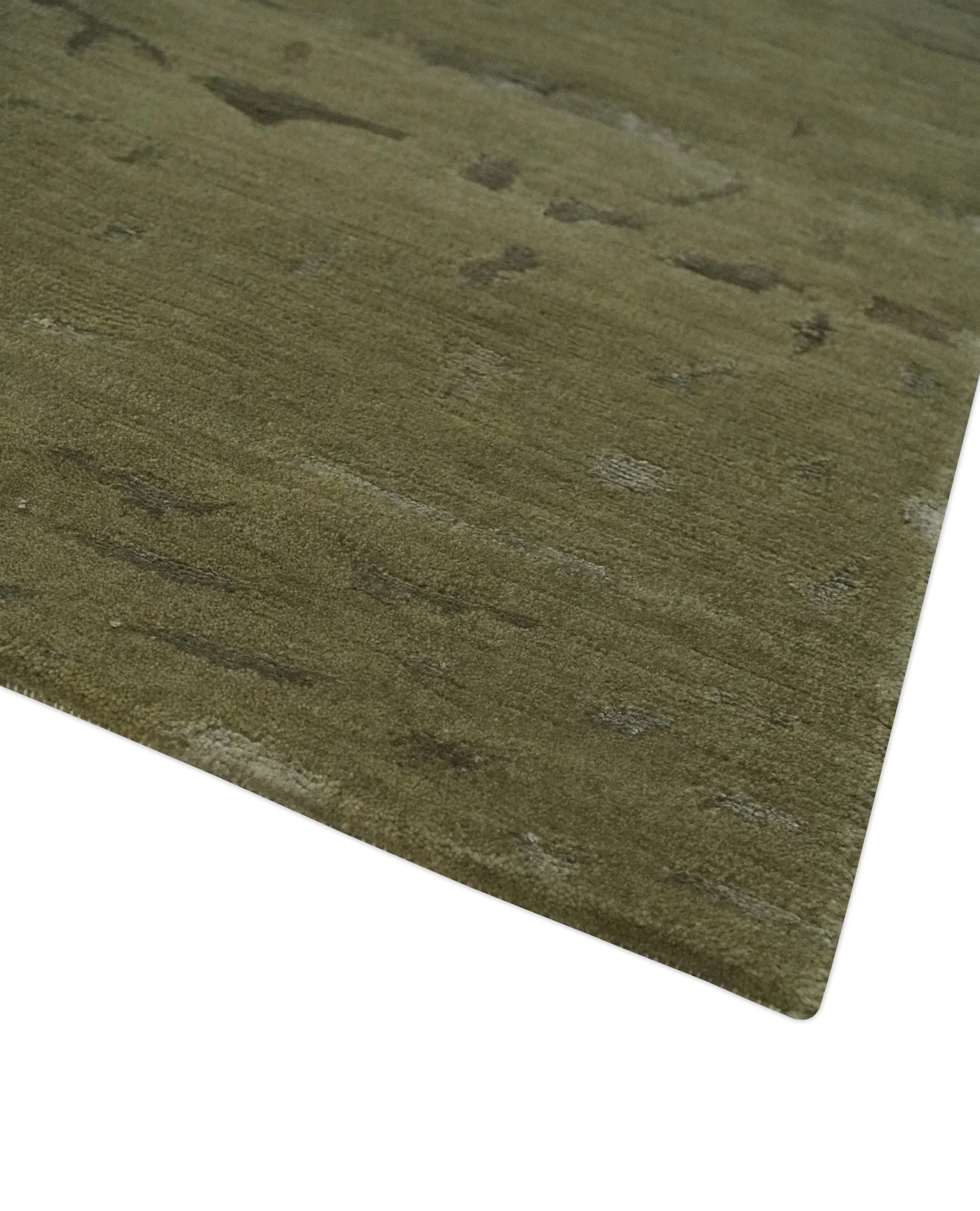 Green and Silver Modern Abstract Hand loom 5x7 wool and Art Silk Area Rug - Image 5