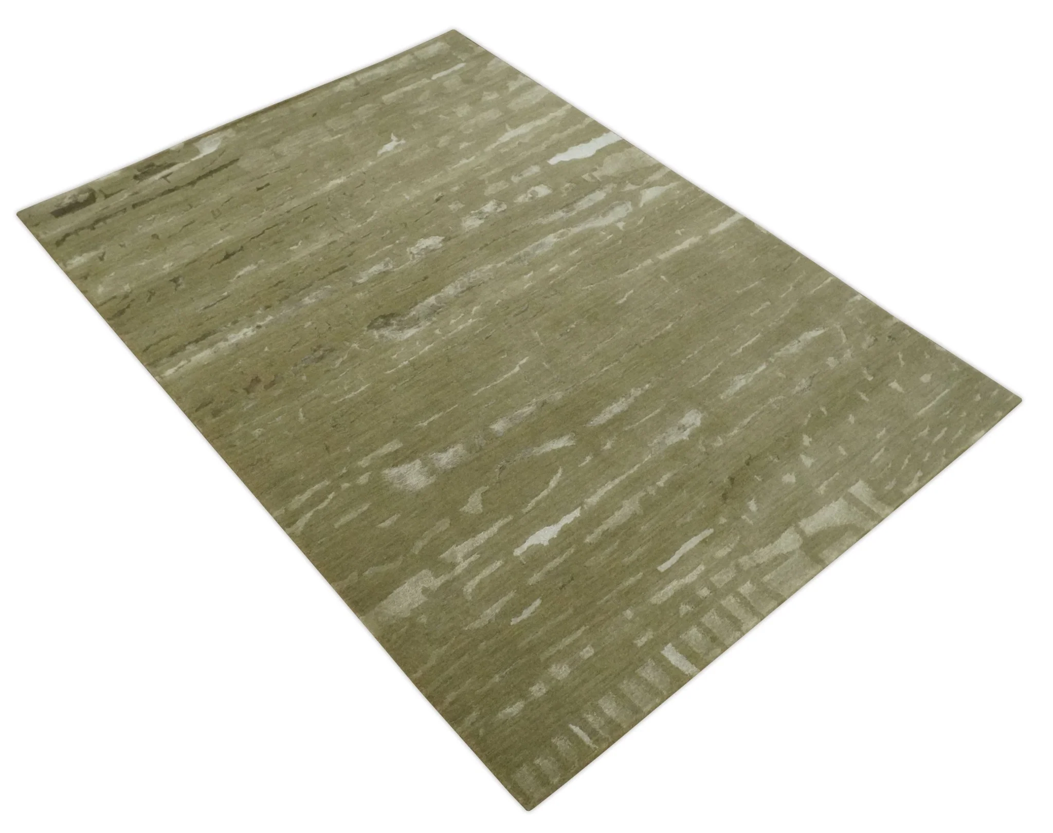 Green and Silver Modern Abstract Hand loom 5x7 wool and Art Silk Area Rug - Image 9