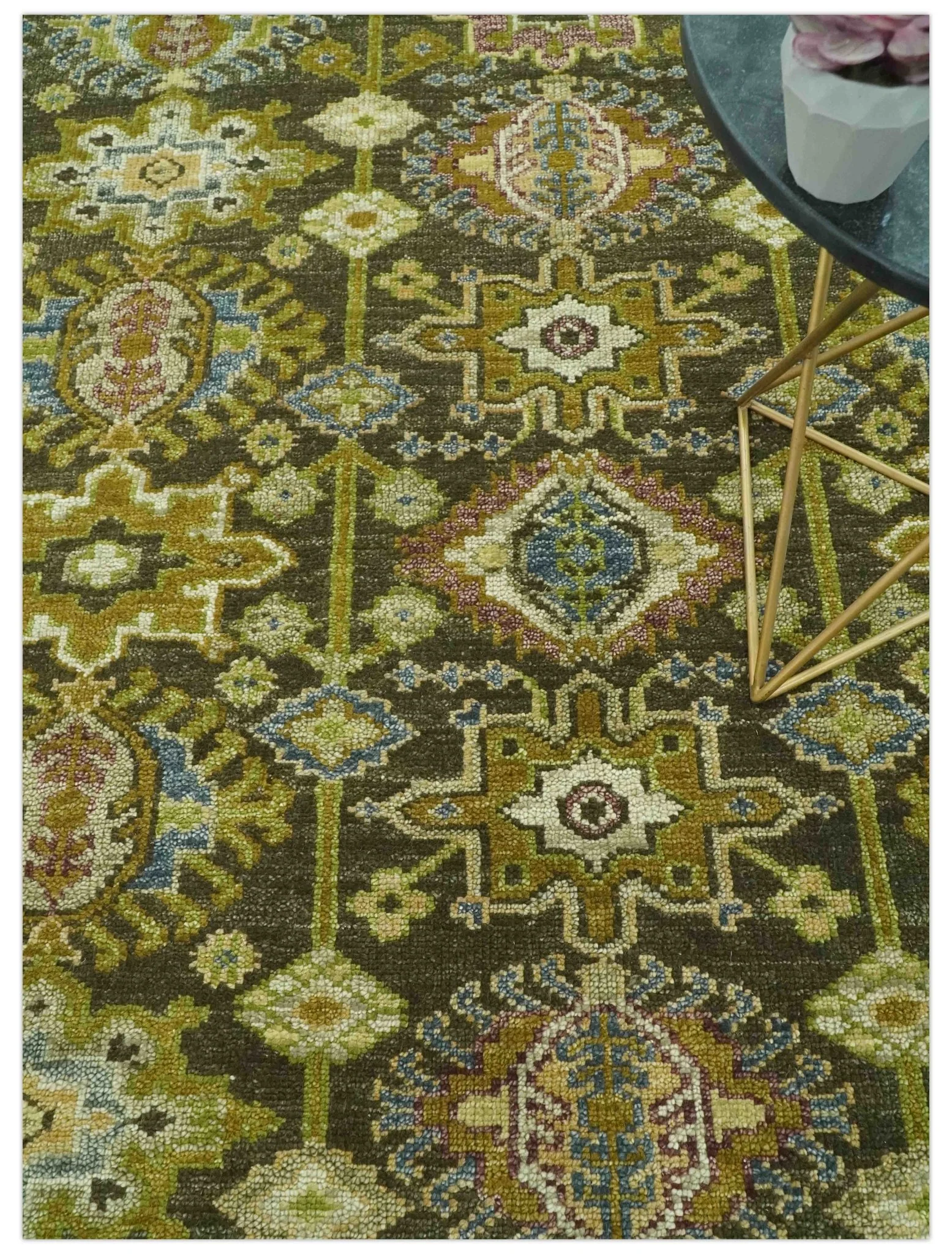 Vintage Style Earthy Green and Silver Traditional Hand Knotted Multi Size wool area rug - Image 2