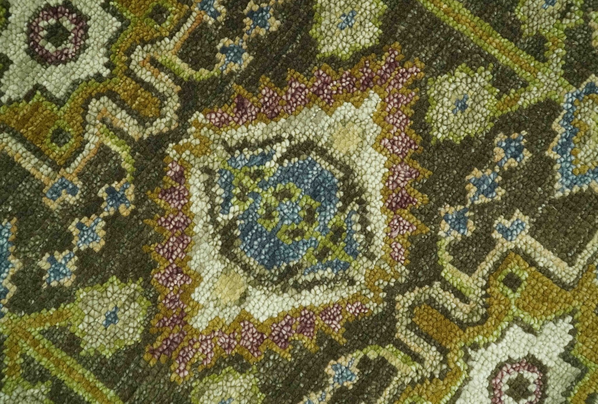 Vintage Style Earthy Green and Silver Traditional Hand Knotted Multi Size wool area rug - Image 4