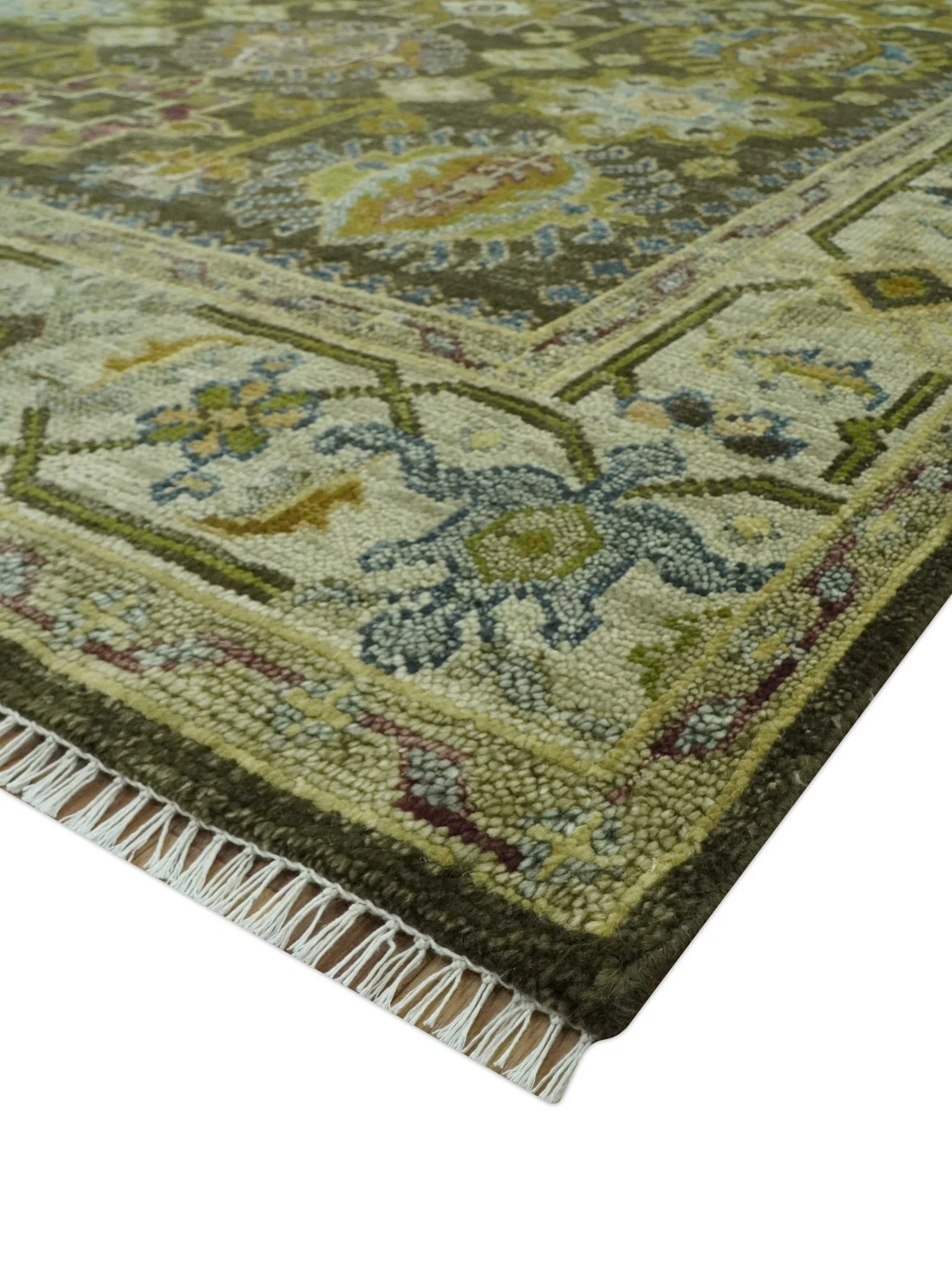Vintage Style Earthy Green and Silver Traditional Hand Knotted Multi Size wool area rug - Image 5