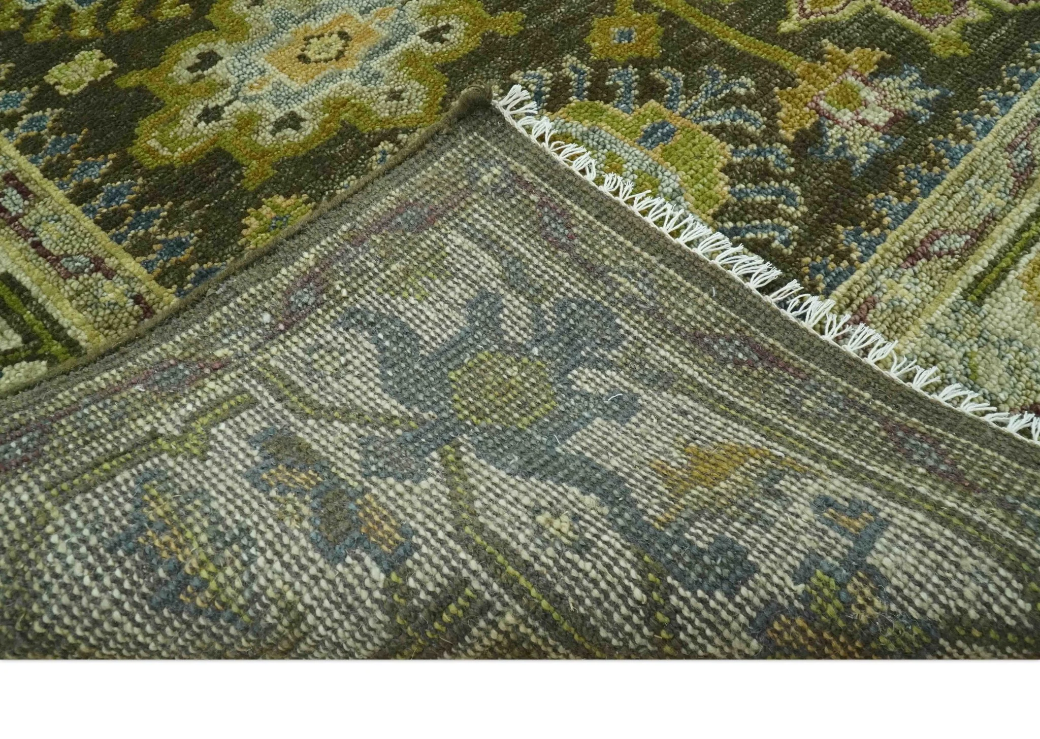 Vintage Style Earthy Green and Silver Traditional Hand Knotted Multi Size wool area rug - Image 6