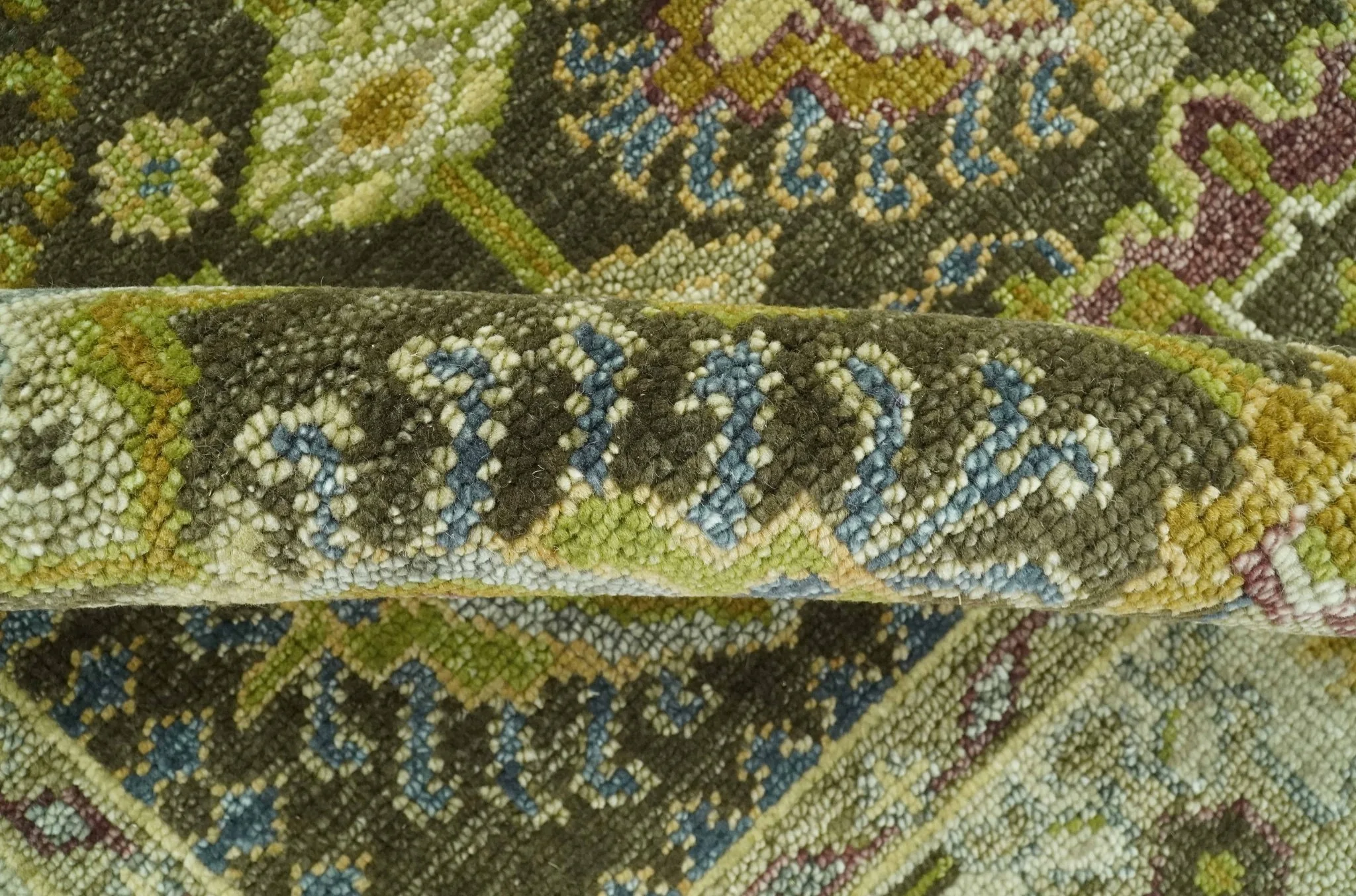 Vintage Style Earthy Green and Silver Traditional Hand Knotted Multi Size wool area rug - Image 7