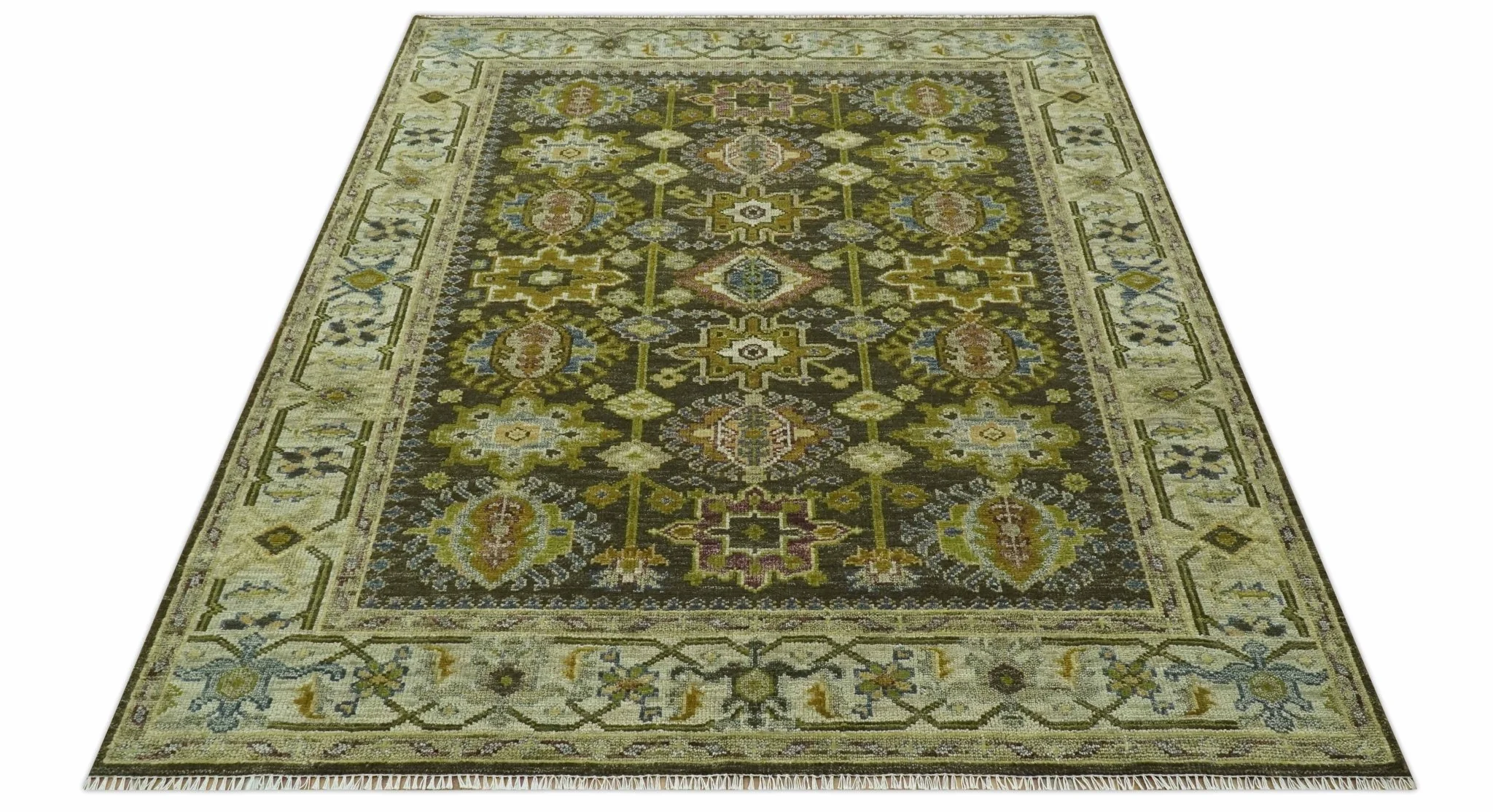 Vintage Style Earthy Green and Silver Traditional Hand Knotted 8x10 wool area rug - Image 10