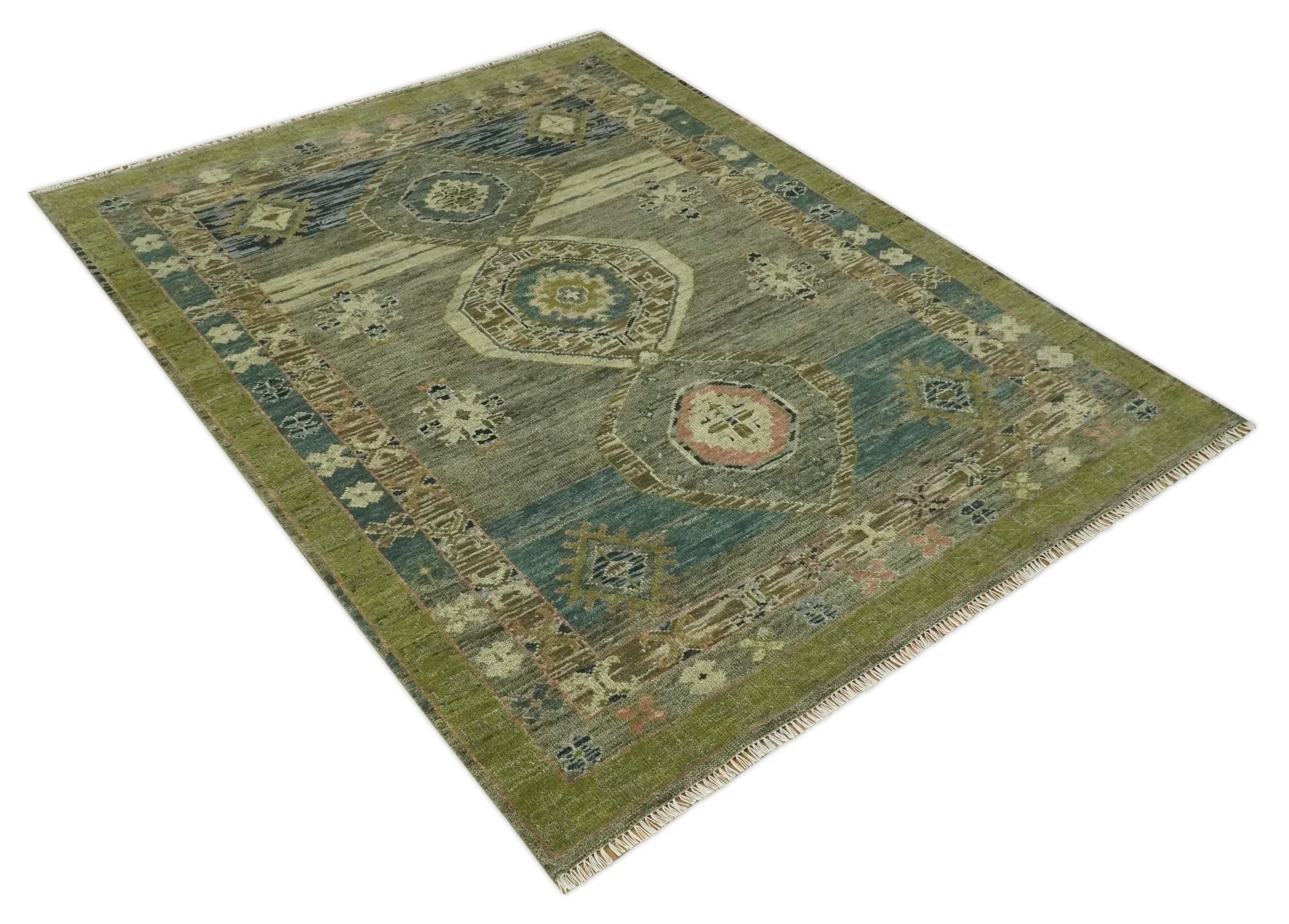 Green and Teal Traditional Hand Knotted 8x10 wool area rug - Image 9