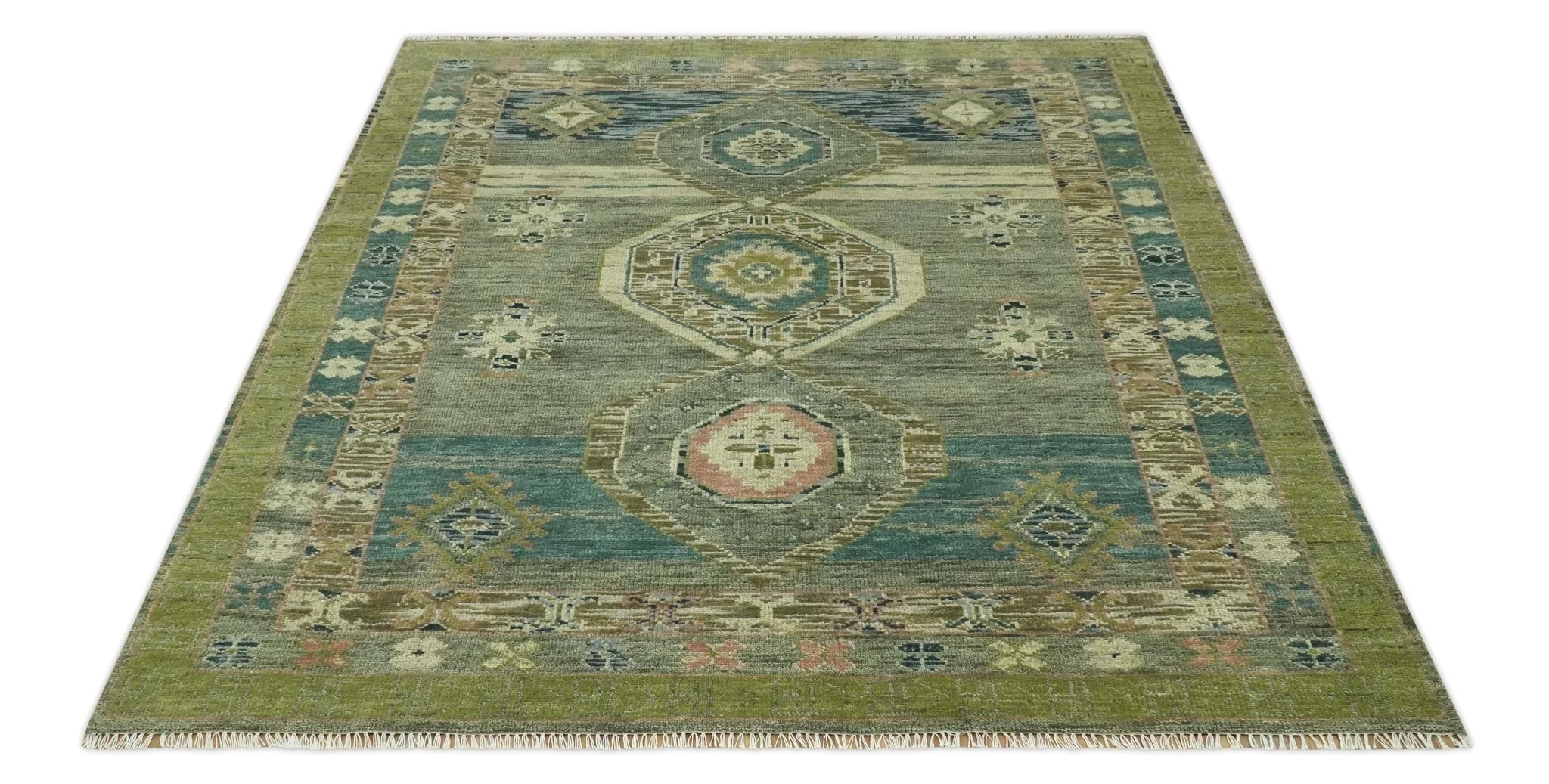 Green and Teal Traditional Hand Knotted Multi Size wool area rug - Image 10