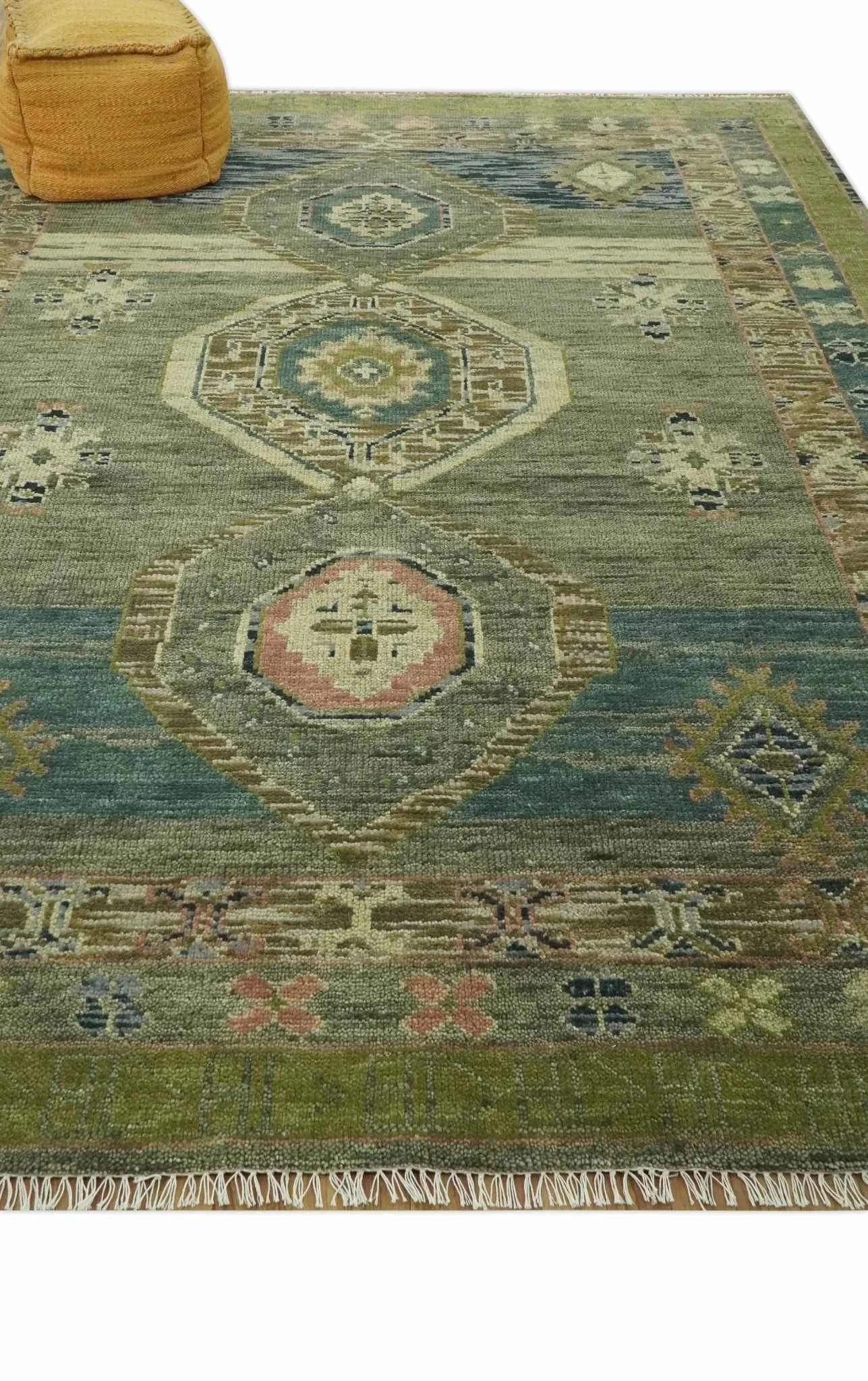 Green and Teal Traditional Hand Knotted Multi Size wool area rug - Image 3