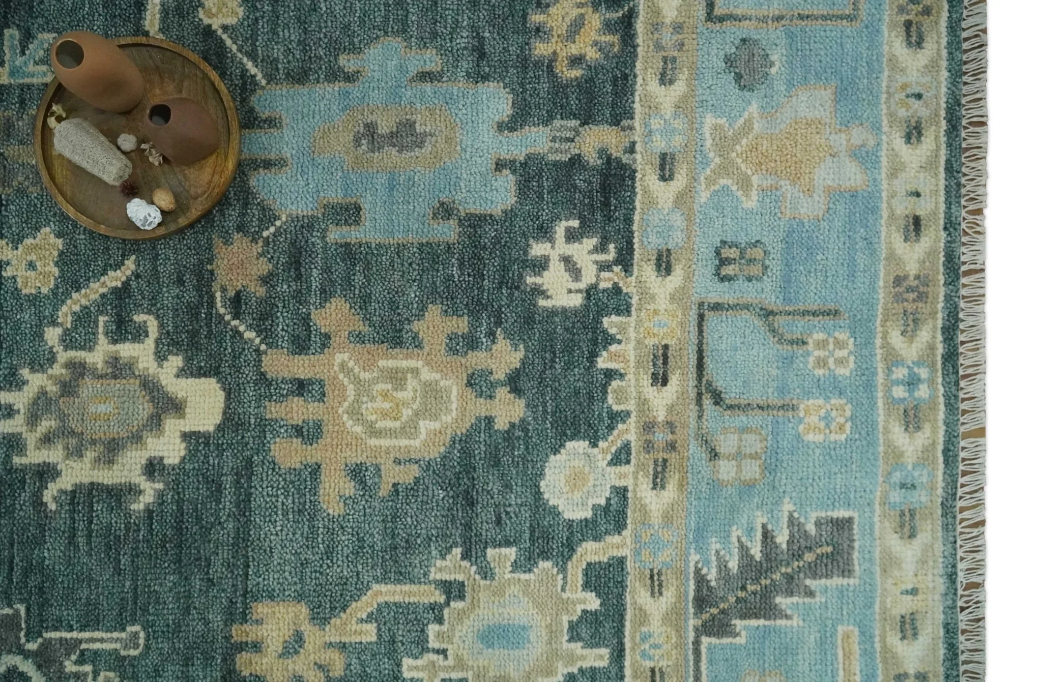 Antique look Green, Aqua and Beige Hand Knotted Traditional Oushak 8x10 wool area Rug - Image 12