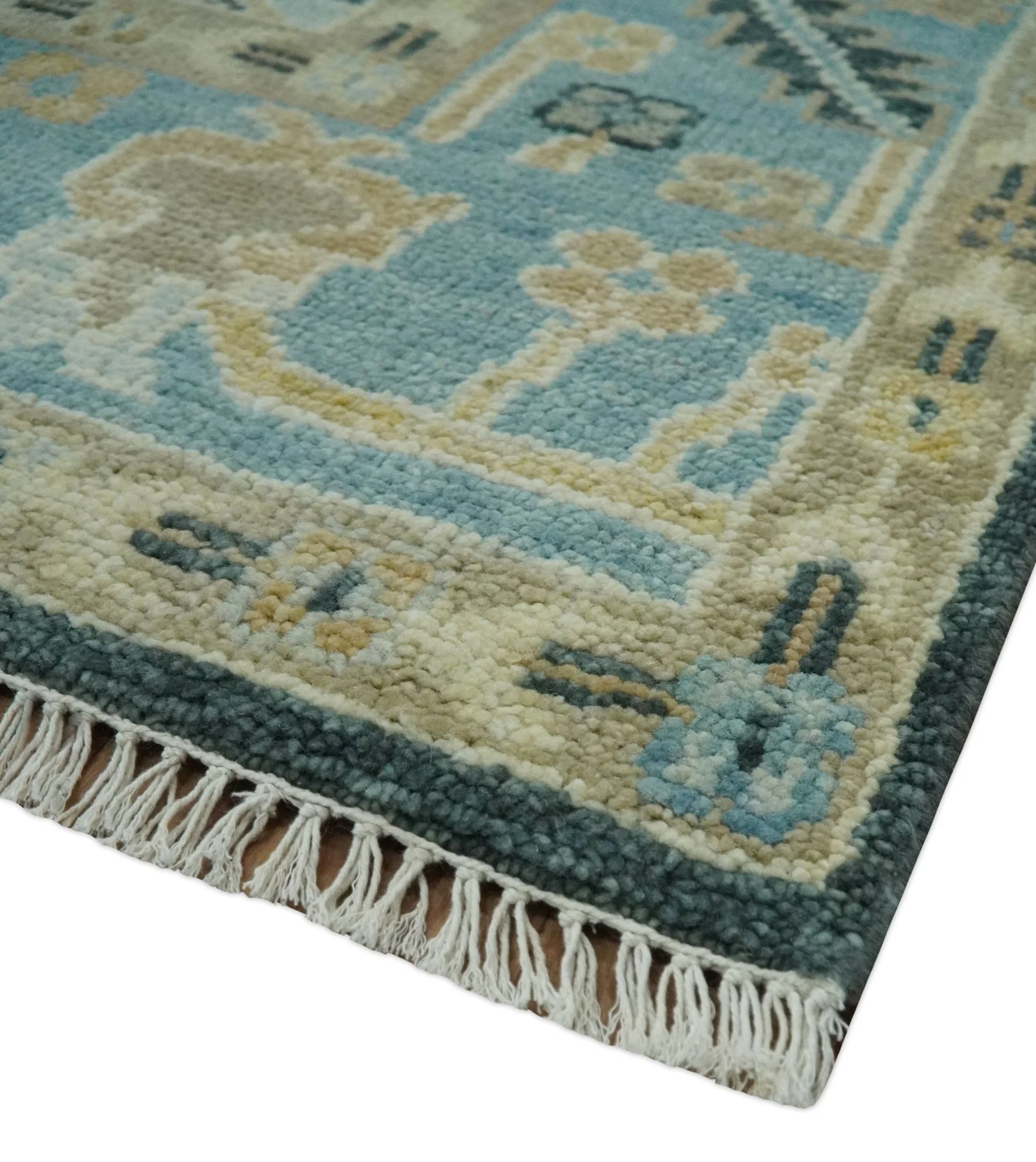 Antique look Green, Aqua and Beige Hand Knotted Traditional Oushak 8x10 wool area Rug - Image 5