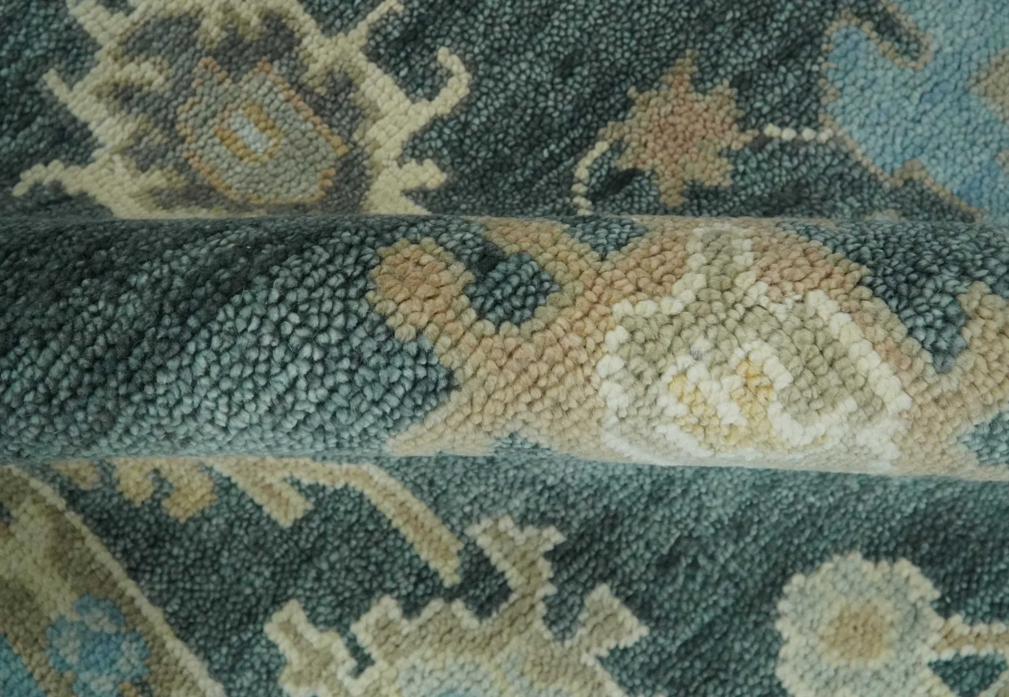 Antique look Green, Aqua and Beige Hand Knotted Traditional Oushak 8x10 wool area Rug - Image 6