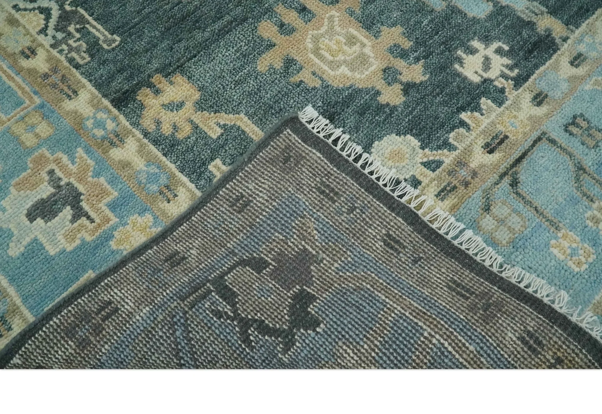 Antique look Green, Aqua and Beige Hand Knotted Traditional Oushak 8x10 wool area Rug - Image 7