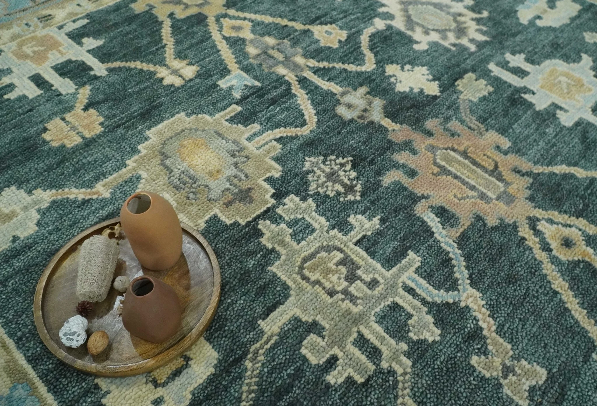 Antique look Green, Aqua and Beige Hand Knotted Traditional Oushak 8x10 wool area Rug - Image 8