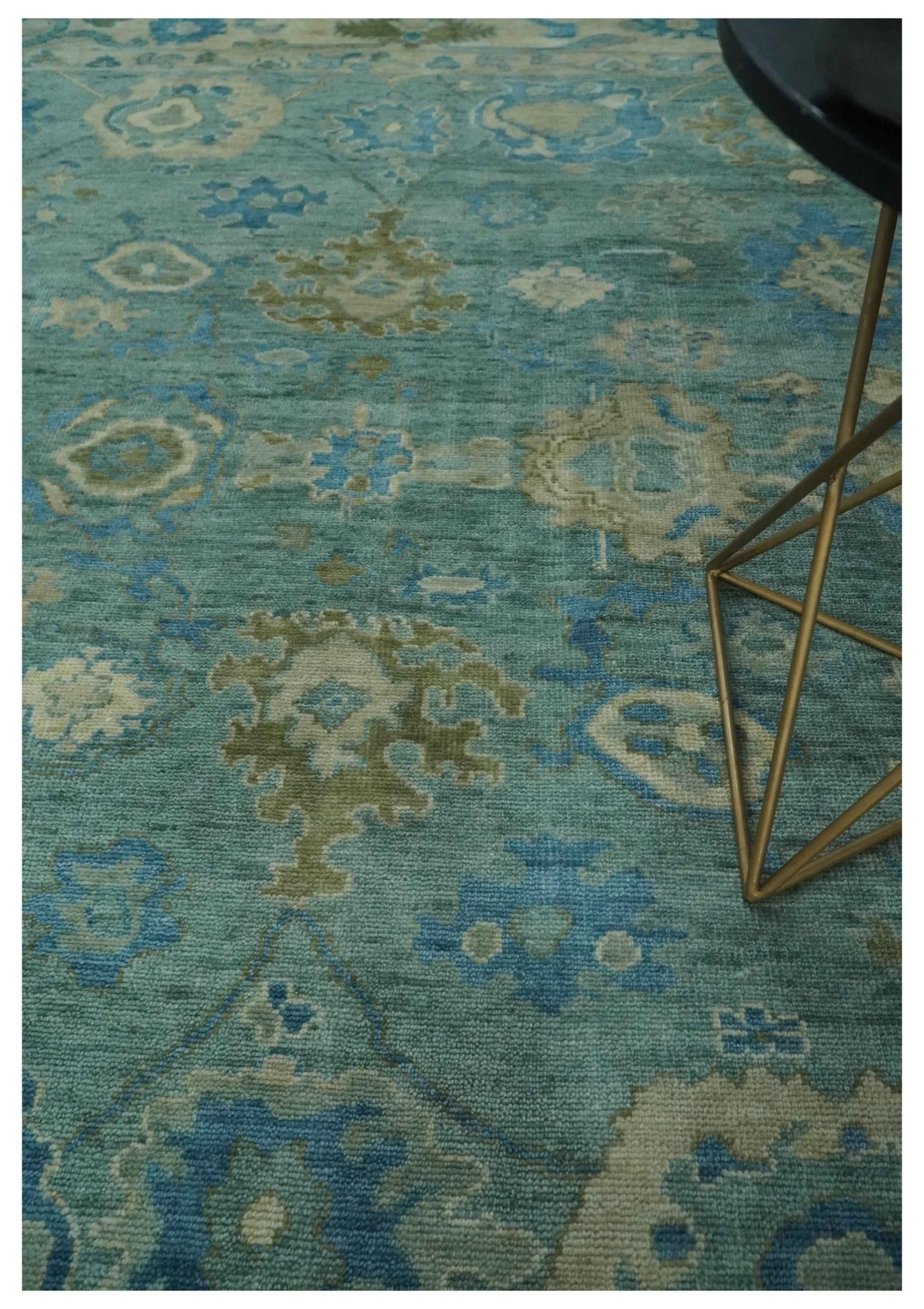 Green, Beige and Blue Hand knotted Traditional Oushak Multi Size Wool Area Rug - Image 2