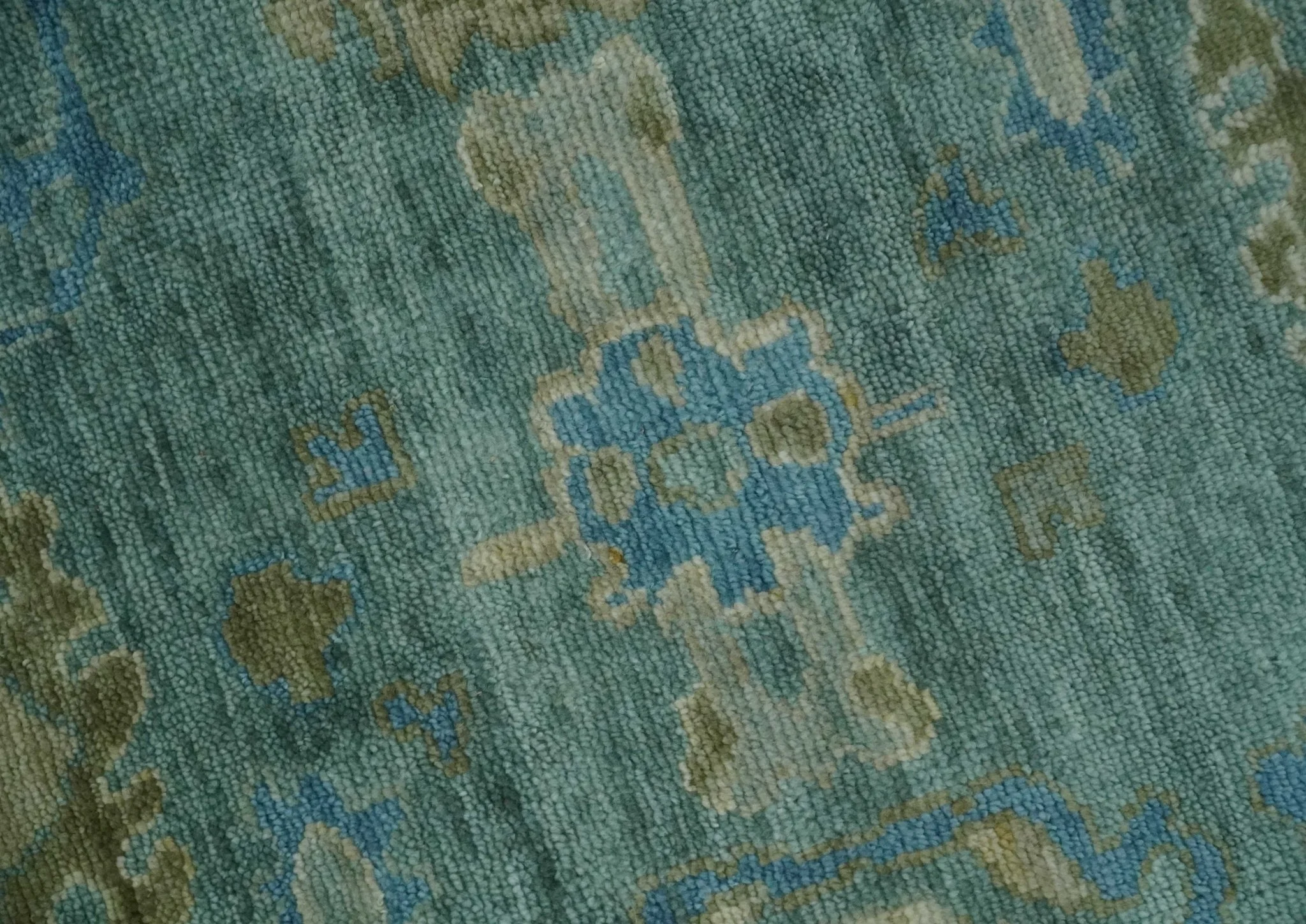 Green, Beige and Blue Hand knotted Traditional Oushak Multi Size Wool Area Rug - Image 4