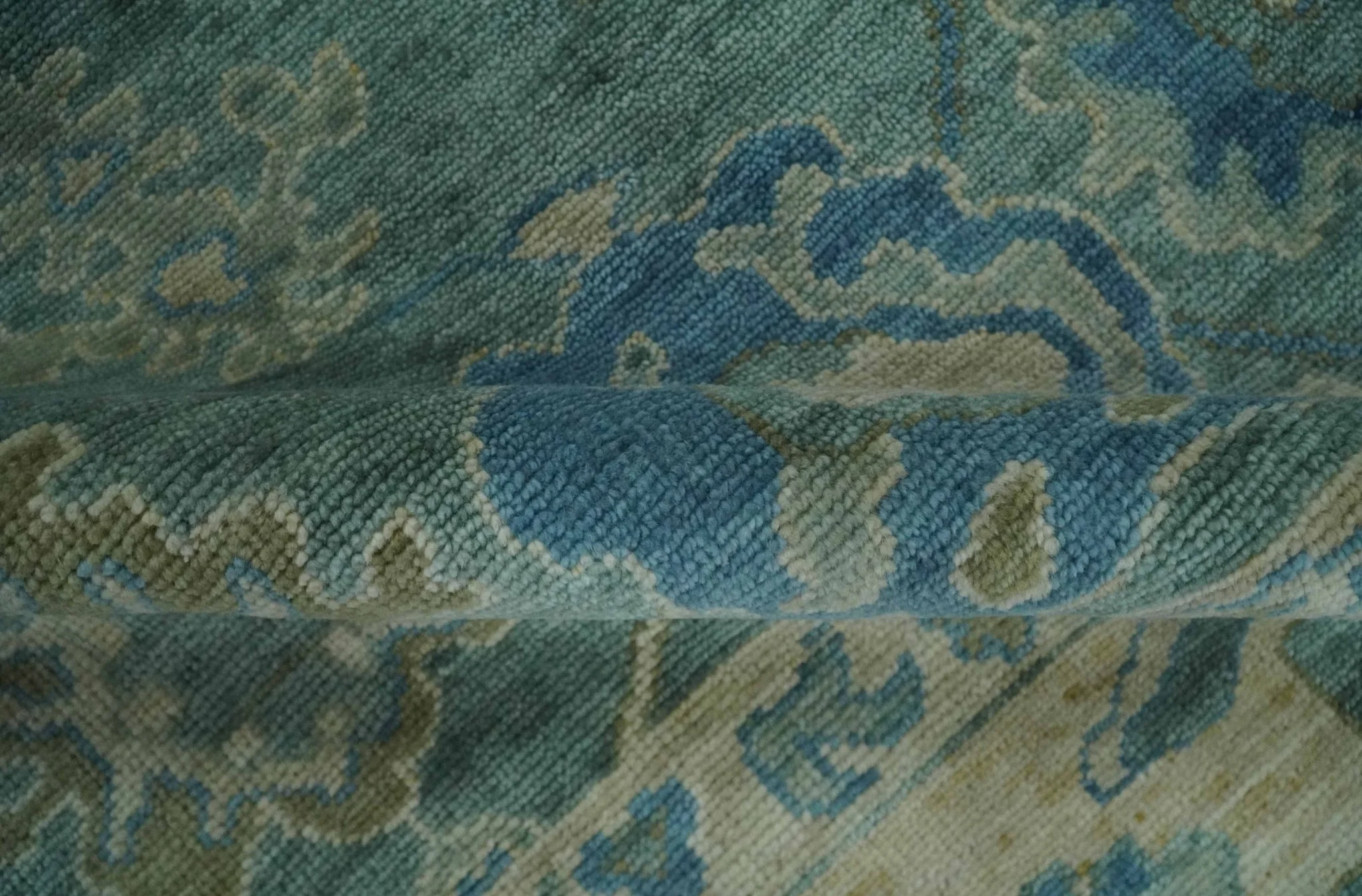 Green, Beige and Blue Hand knotted Traditional Oushak Multi Size Wool Area Rug - Image 6